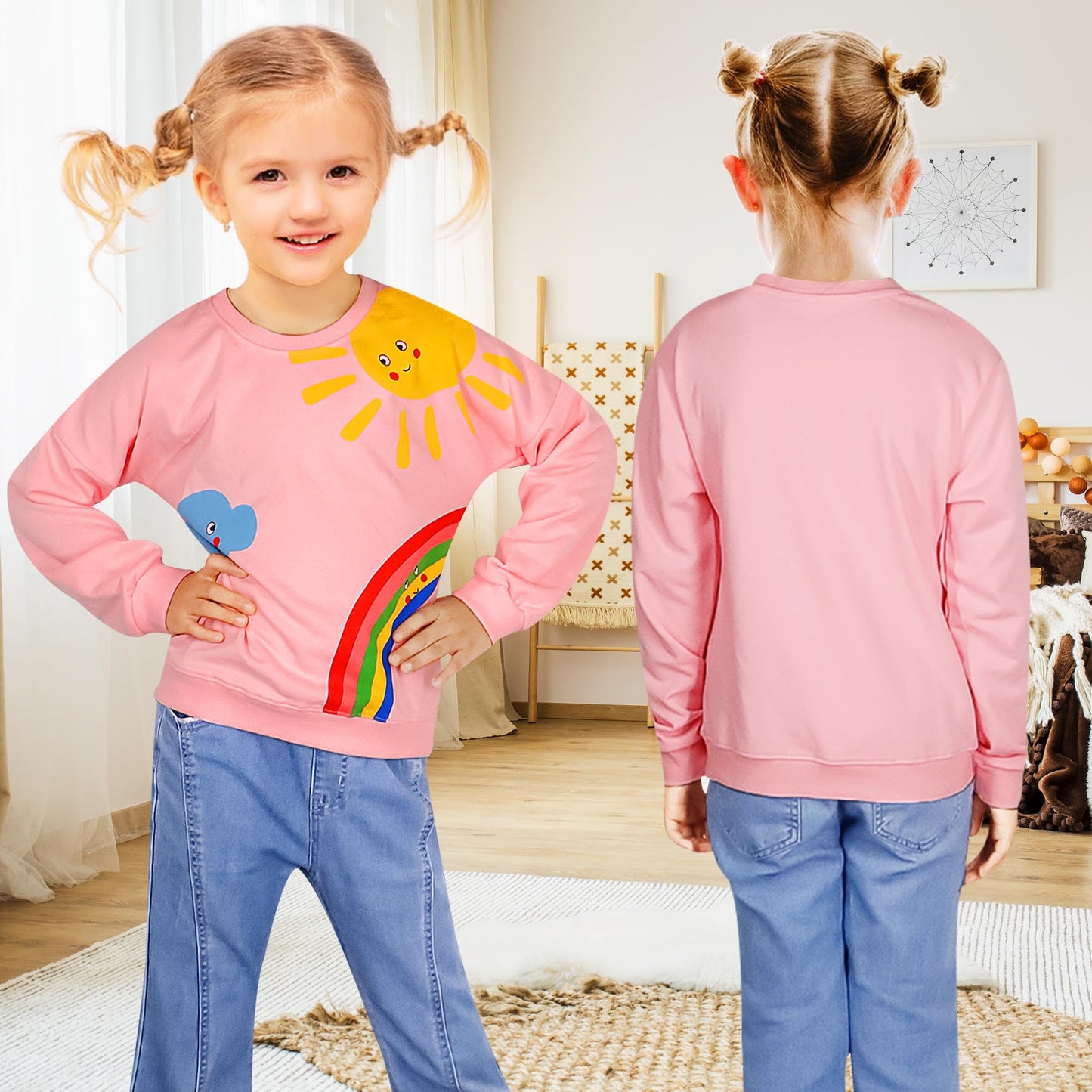 Baogaier Sweatshirt Mädchen Pullover Baumwolle Leichtgewicht Casual Sport Langarmshirt Pailletten Pelzig Tierdruck Kinder Kleidung Langarm Rundhalsausschnitt Tops 2-7 Jahre, Gr.92-122