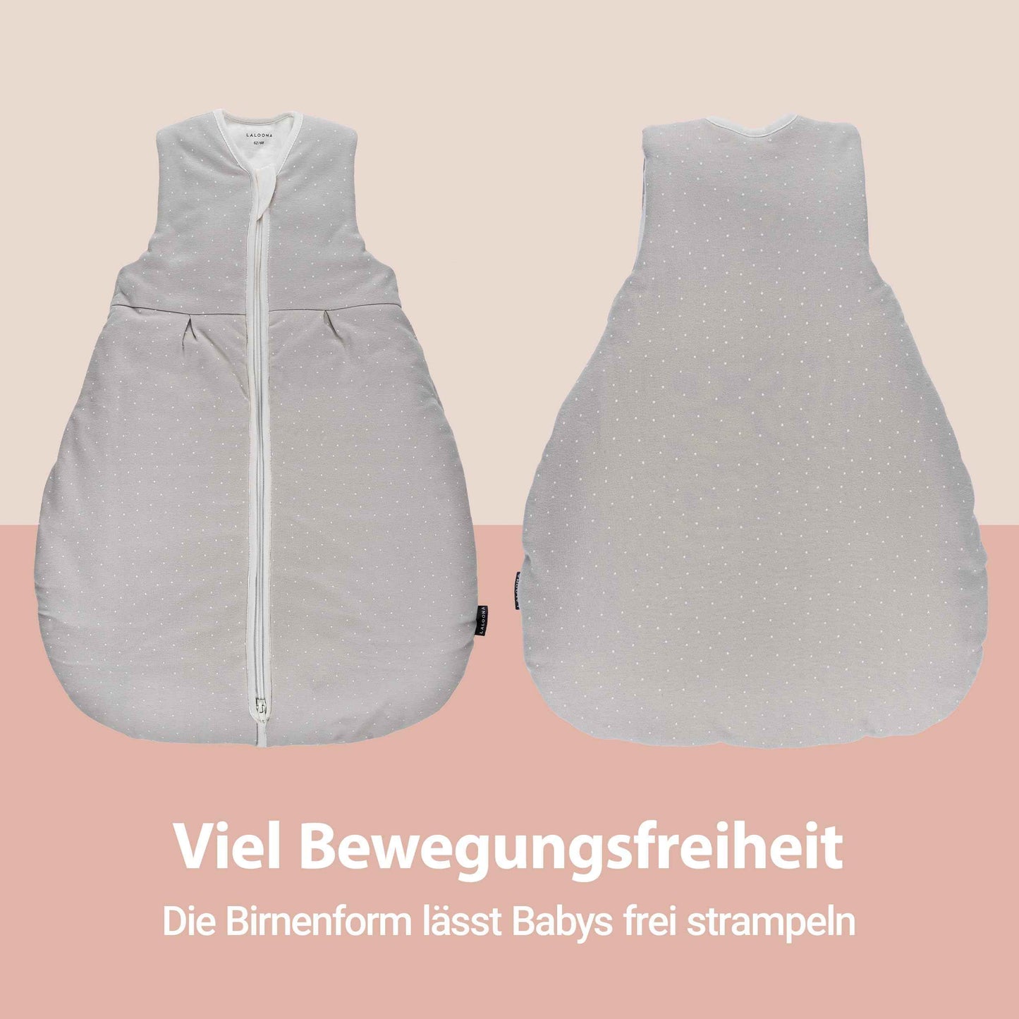 LaLoona Baby Sleeping Bag, Sleeveless, All-Year Baby Sleeping Bag (TOG 3.0) for Autumn, Winter and Transition, 100% Cotton, Oeko-Tex Standard 100 & EN 16781 Tested, Dots Beige