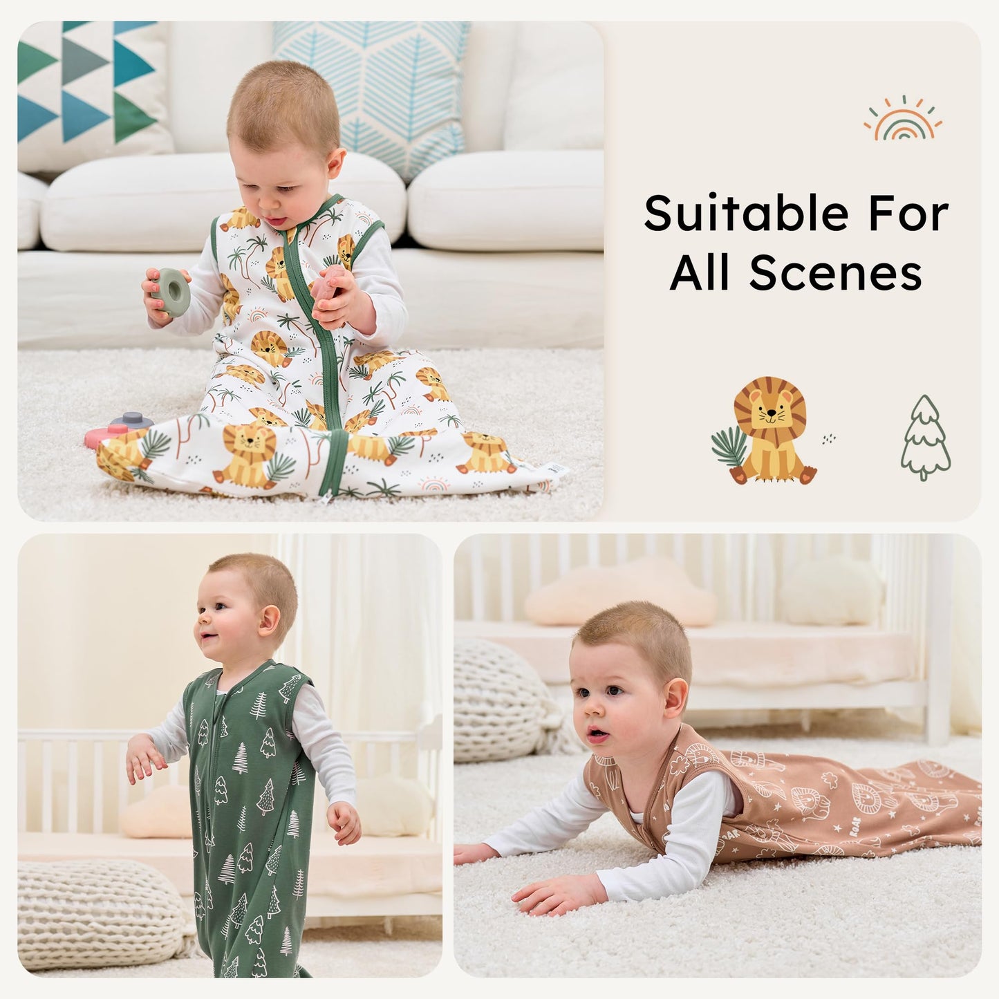 FIEMOL Baby Sleeping Bag 2.5 Tog 0-6 Months, Winter Cotton Newborn Baby Sleeping Bag, Wearable Blanket for Infants and Toddlers, 2-Way Zip Sleeping Bag, 67 cm, Rainbow