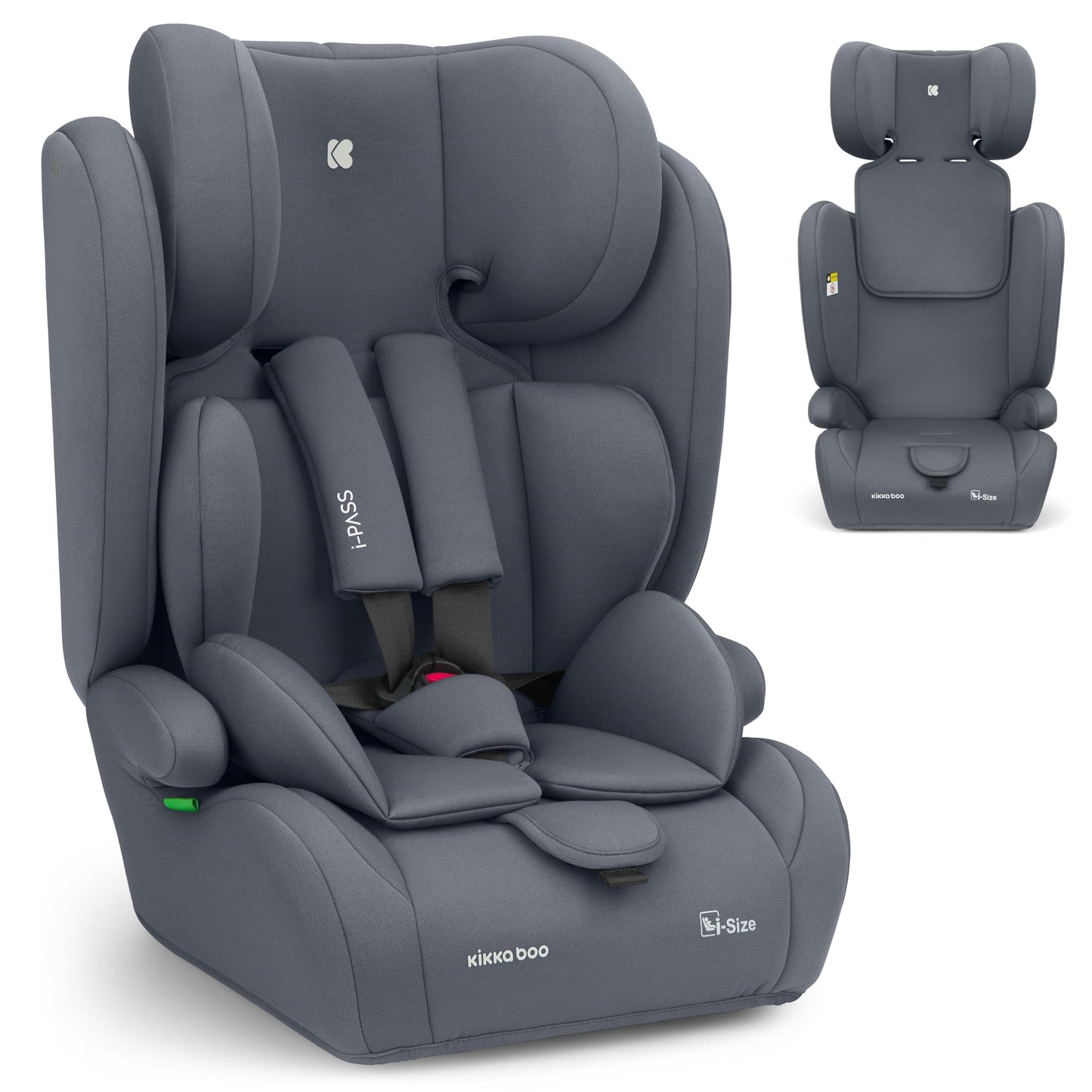KikkaBoo i-Pass, Kindersitz 9–36 kg, Gruppe 1/2/3 Auto Kindersitz für Kinder 76–150 cm (15 Monate – 12 Jahre), i-Size, 13-fach verstellbare Kopfstütze, Schwarz - Meloni2