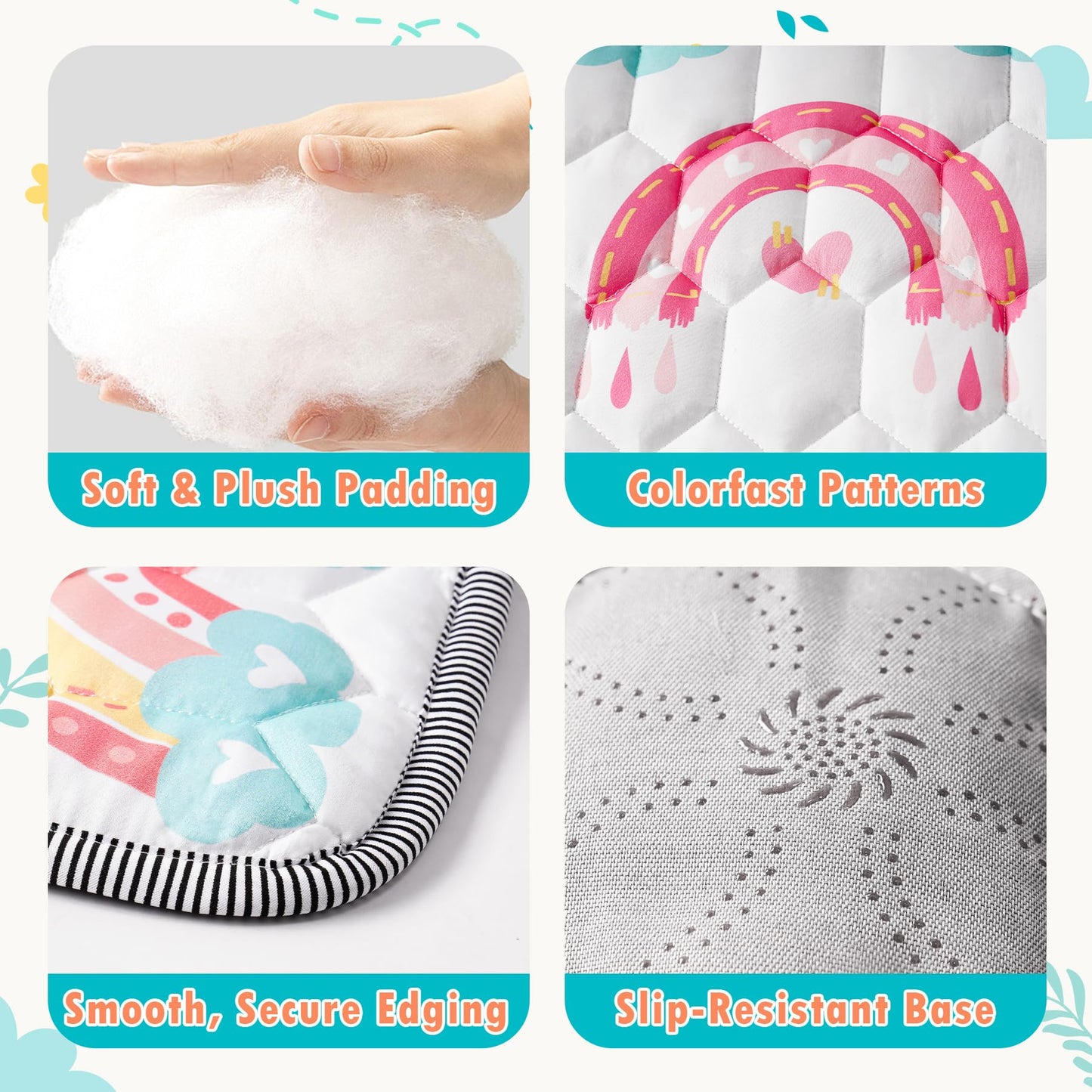 NiBaby Baby Krabbelmatte 127x127cm, Faltbare Spielmatte für Baby mit Rutschfeste Unterseite, Hypoallergen und Sicher für Babys, Krabbeldecke Baby Ideal für Innen und Außen(Regenbogen)