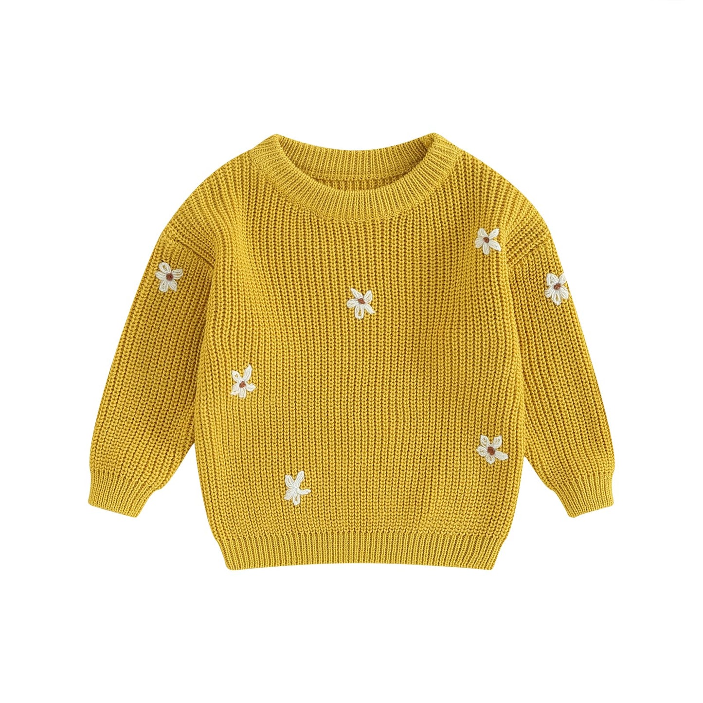 Geagodelia Baby Mädchen Gestrickt Pullover Langarm Rundhalsausschnitt Blume Winter Warm Gerippt Stricken Klobig Top Weich Kleinkind Kleidung Herbst Outwear