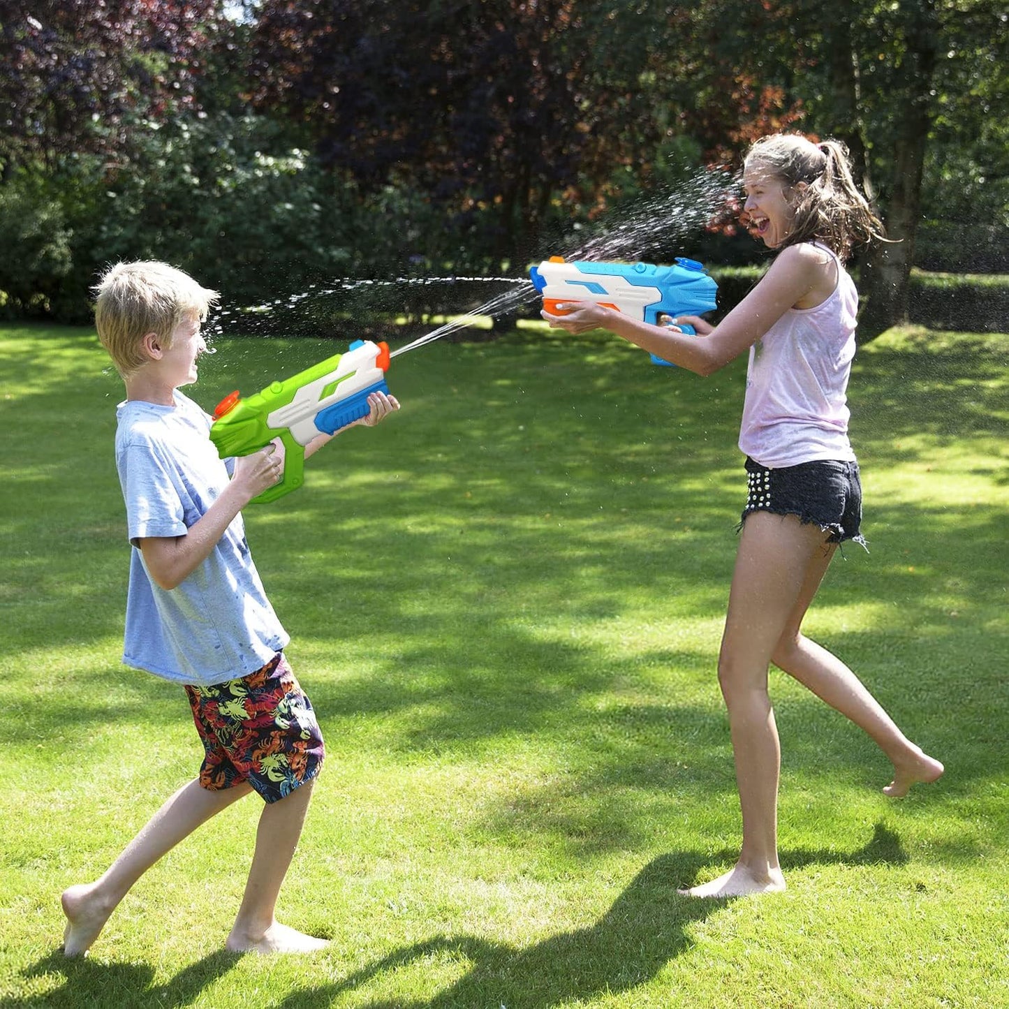 Delycazy Wasserpistole für Kinder, 2 Stücke Wasserpistole mit 10 Meter Großer Reichweite Super Wasser Soaker Spritzpistole 650ML Wasserspritzpistole Schwimmbad Strand Outdoor Spielzeug für Erwachsene