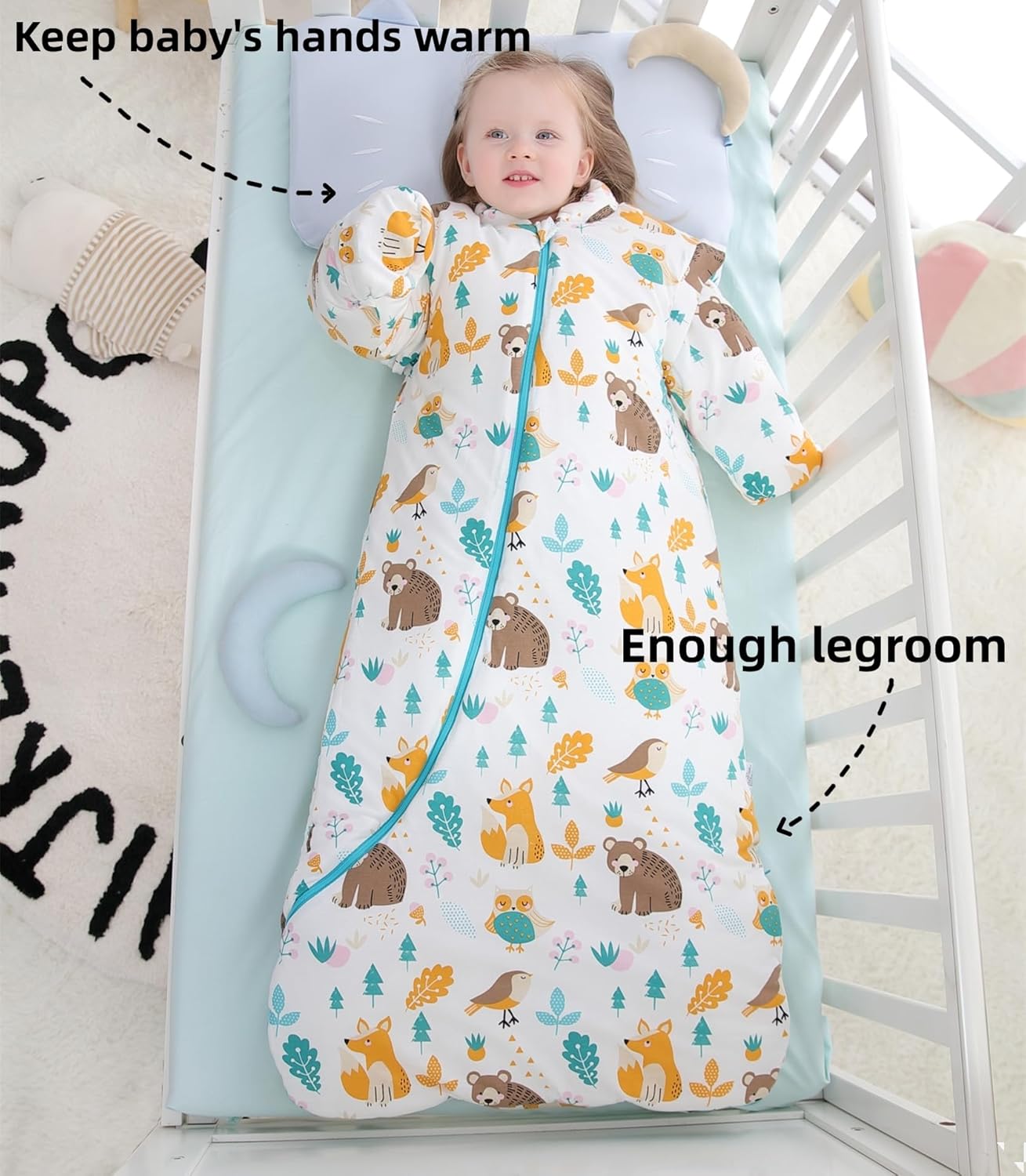 Chilsuessy Baby Sleeping Bag Winter, Removable Sleeves, Warm Lined 3.5 Tog Winter Sleeping Bags, Boys/Girls Sleeping Bag for Toddlers from 6 Months to 6 Years