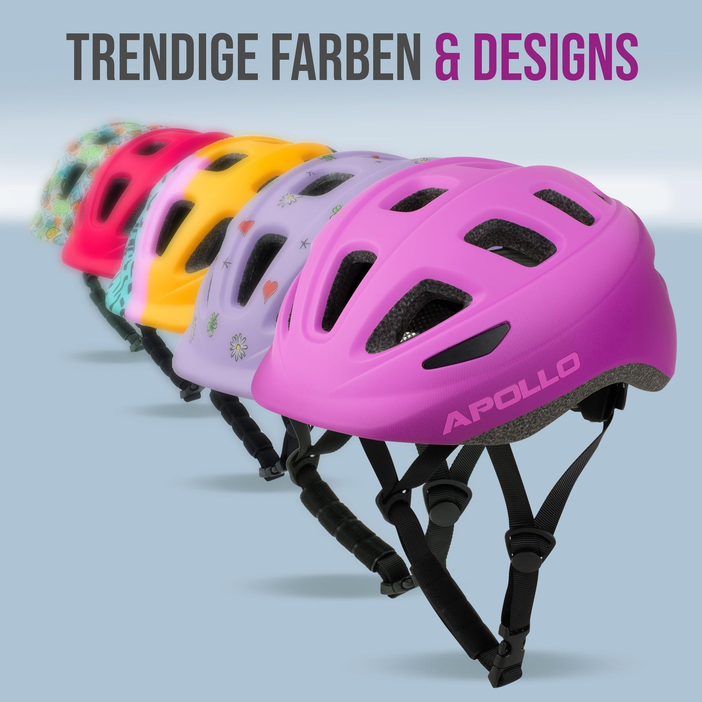 Apollo Kinder Fahrradhelm, Helm für Kinder & Jugendliche, Multisport Helm, Fahrradhelm Mädchen, Fahrradhelm Jungen, Kinderhelm ab 3 Jahre, Verstellbarer Kinder-Helm, ab Größe 48, für Fahrrad & Roller
