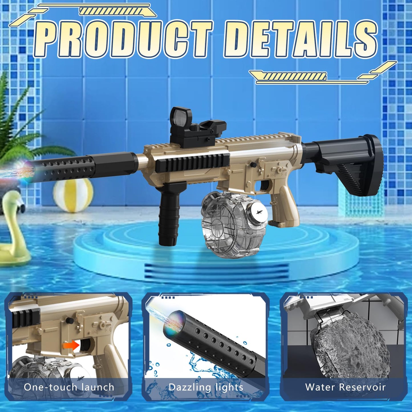 Elektrische Wasserpistole Sehr Stark Wassermaschinenpistole mit Wiederaufladbare Batterie Squirt Gun Wasser Spielzeug bis zu 20ft,Outdoor Water Gun Schießspiel für Erwachsene and Kinder (Blau)