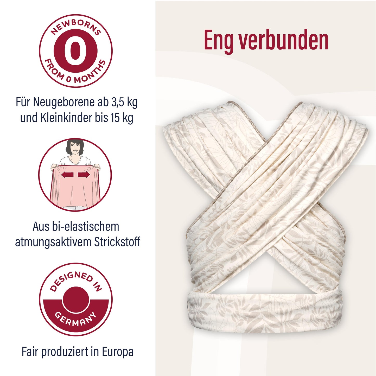 manduca Sling - Babytragetuch - Elastische Babytrage für Neugeborene von der Geburt bis zu 15 kg - Bio-Baumwolle - GOTS zertifiziert