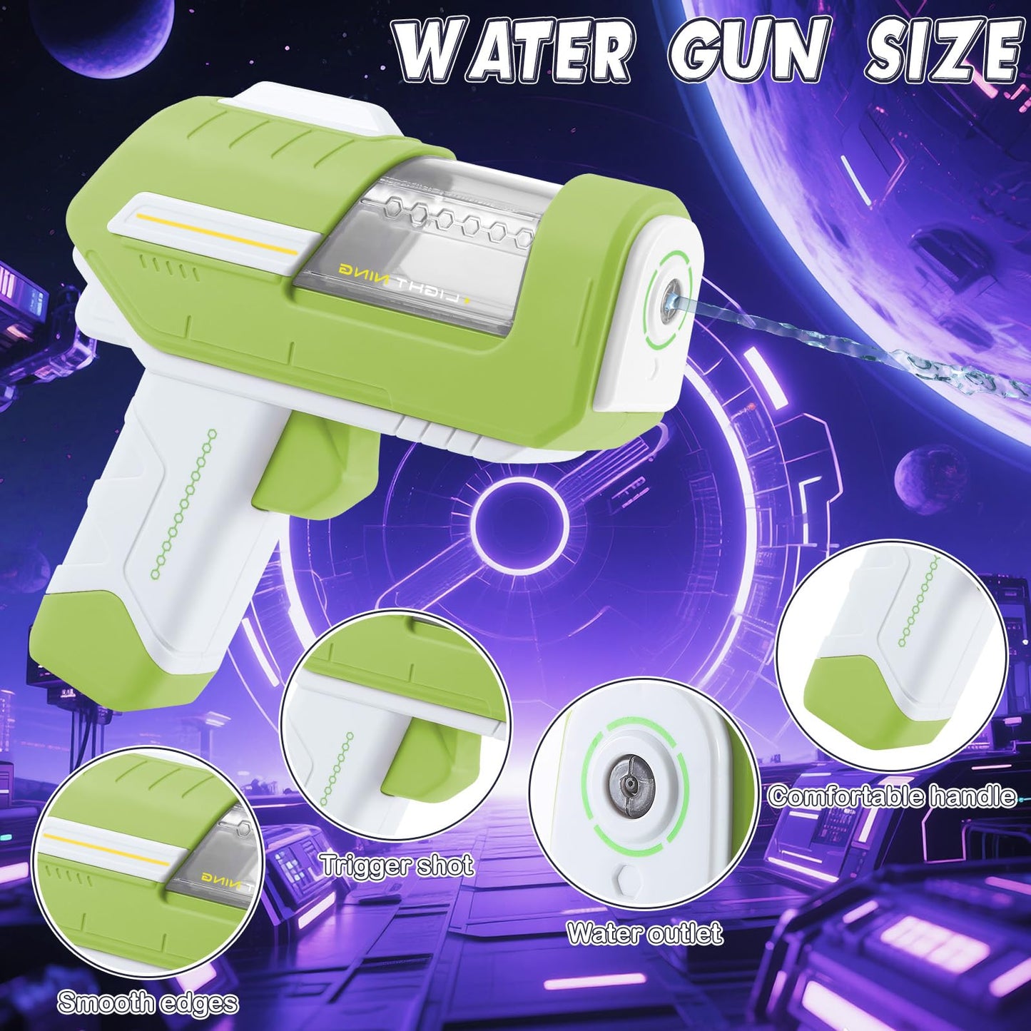 Packung mit 2 Wasserpistolen für Kinder, coole Wasserpistole im Cyberpunk-Stil, klein, Raumdesign, Mini-Wasserpistole, Pool, Strandspielzeug, Wasserpistole, Kinder von 3 bis 4 Jahren, auslaufsichere Wassersprühpistole