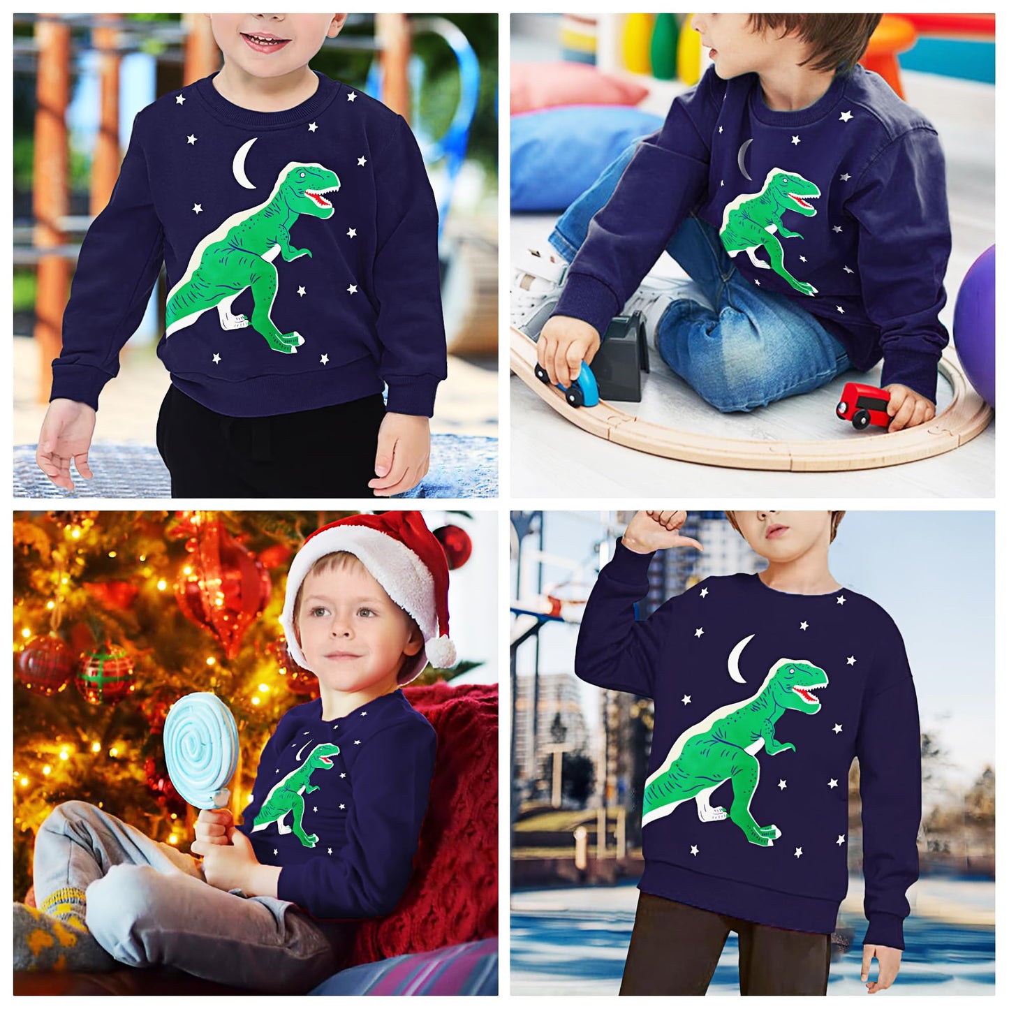 FILOWA Sweatshirt Kinder Junge Leuchtet im Dunkeln Dinosaurier Sweatshirt Astronauten Drucken Pullover Sport Marineblau Langarm Warm Baumwolle Top Jogging Sweatshirt 2-7 Jahre,Gr.92-122