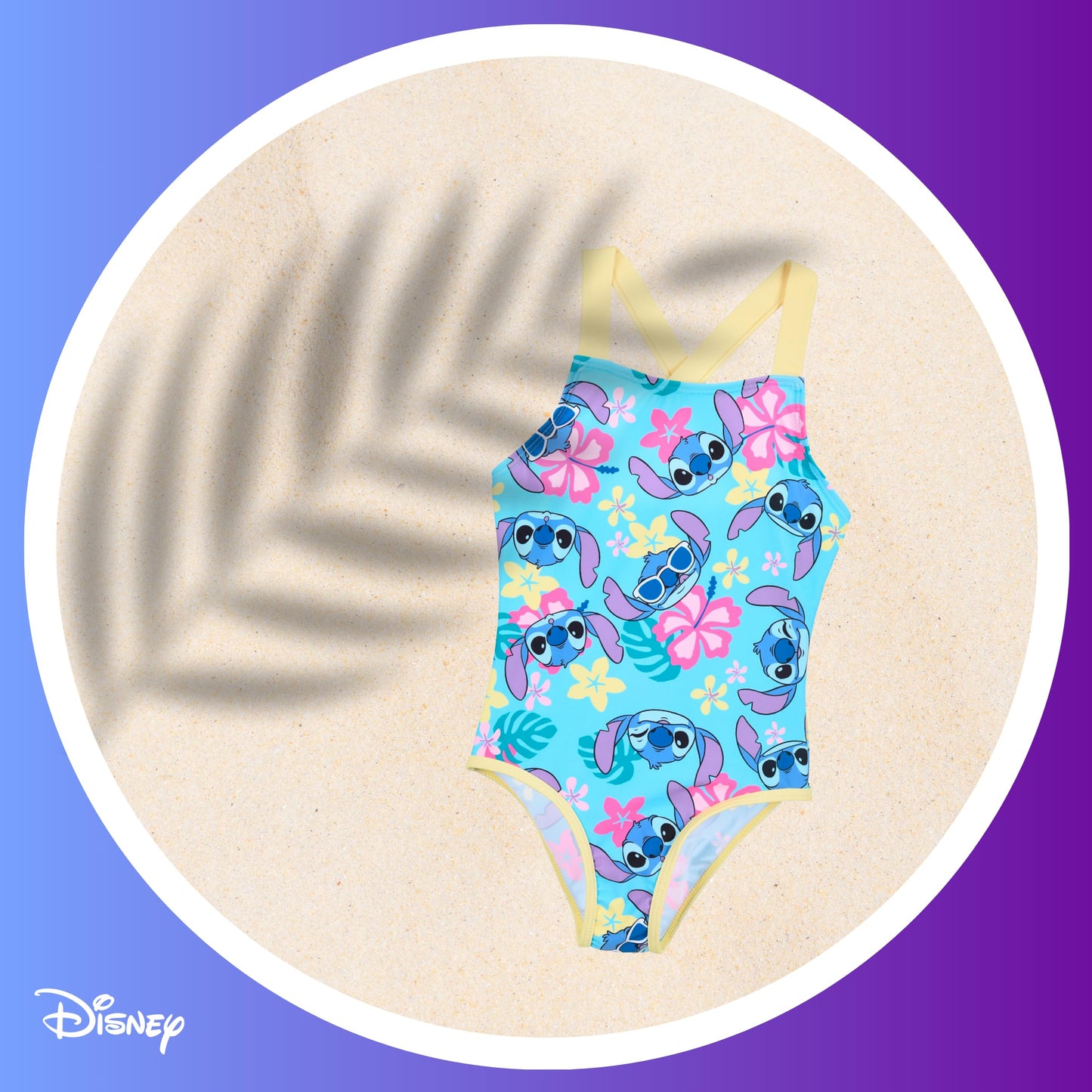 Disney Stitch Badeanzug für Mädchen, Tropisches Design Einteiliger Badeanzug, Größen 3 bis 8 Jahre