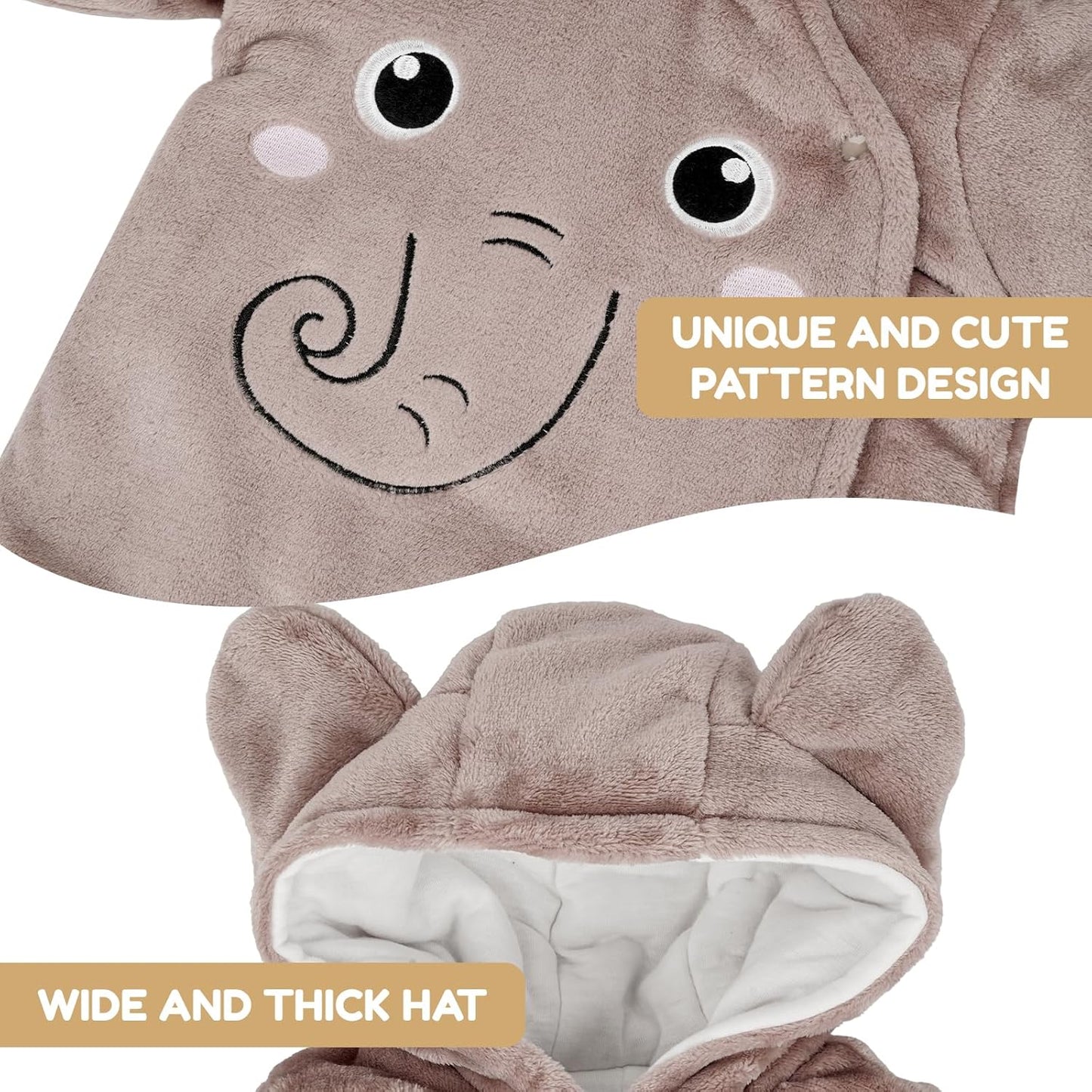 JiAmy Baby-Overall Baby-Strampler Flanell Winter-Strampelanzug mit Füßchen Kapuze Cartoon,Khaki 6-9 Monate