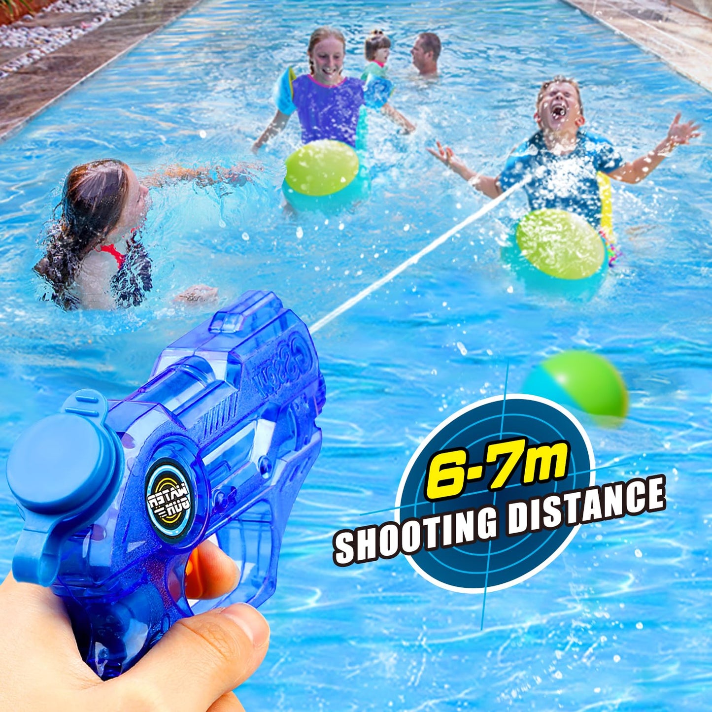 Quanquer Wasserpistole Kinder 6 Stück, Klein Spritzpistolen Reichweite 7 Meter 150ml, Sommer Wassertank Super Water Soaker Asserpistole für Spielzeug im Freien Strandpool Watergun (6er-Satz)