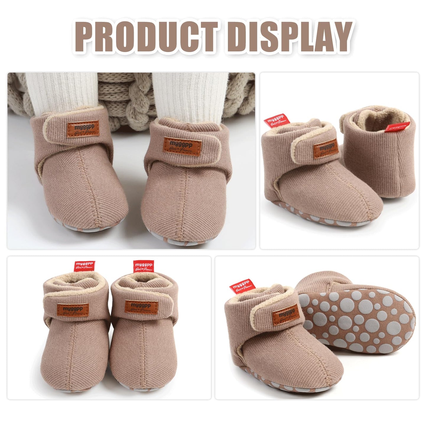 Tolaler Baby Newborn Fleece Booties Unisex, Thickened Lining, Warm Baby Winter Shoes, Adjustable Non-Slip with Soft Sole, Baby Booties/Everyday Wear (0–18 Months)