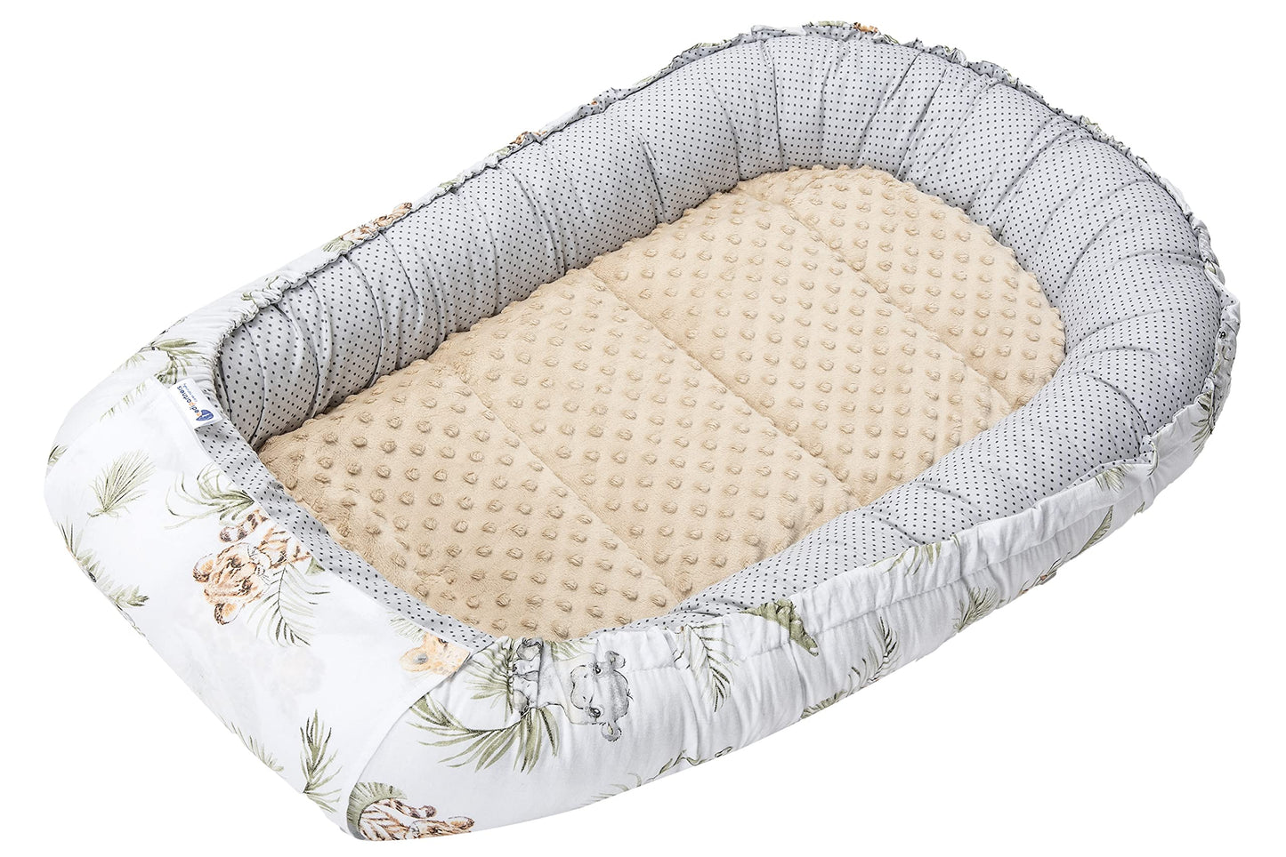 Medi Partners Babynestchen Babynest Set 100x60x15 Kuschelnest 5 teilig herausnehmbarer Einsatz Kokon Nestchen Babys Neugeborene 100% Baumwolle (REH mit Grauem Minky) - Meloni2