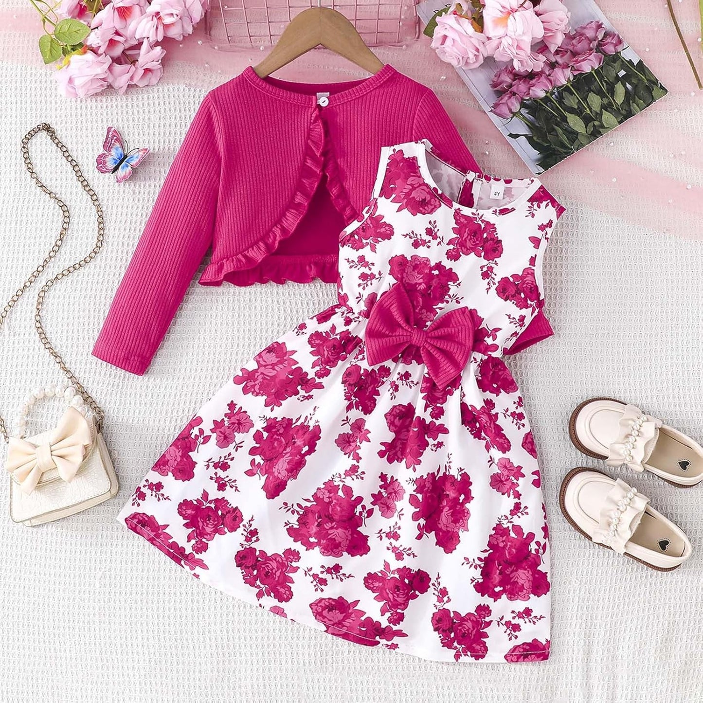 2026 Girls Outfits, 2 Piece Set, Toddler Dresses with Jacket, Casual Spring and Autumn Outfits for Babies Aged 2-8 Years, Fashionable Combination of Halloween Costume Toddler