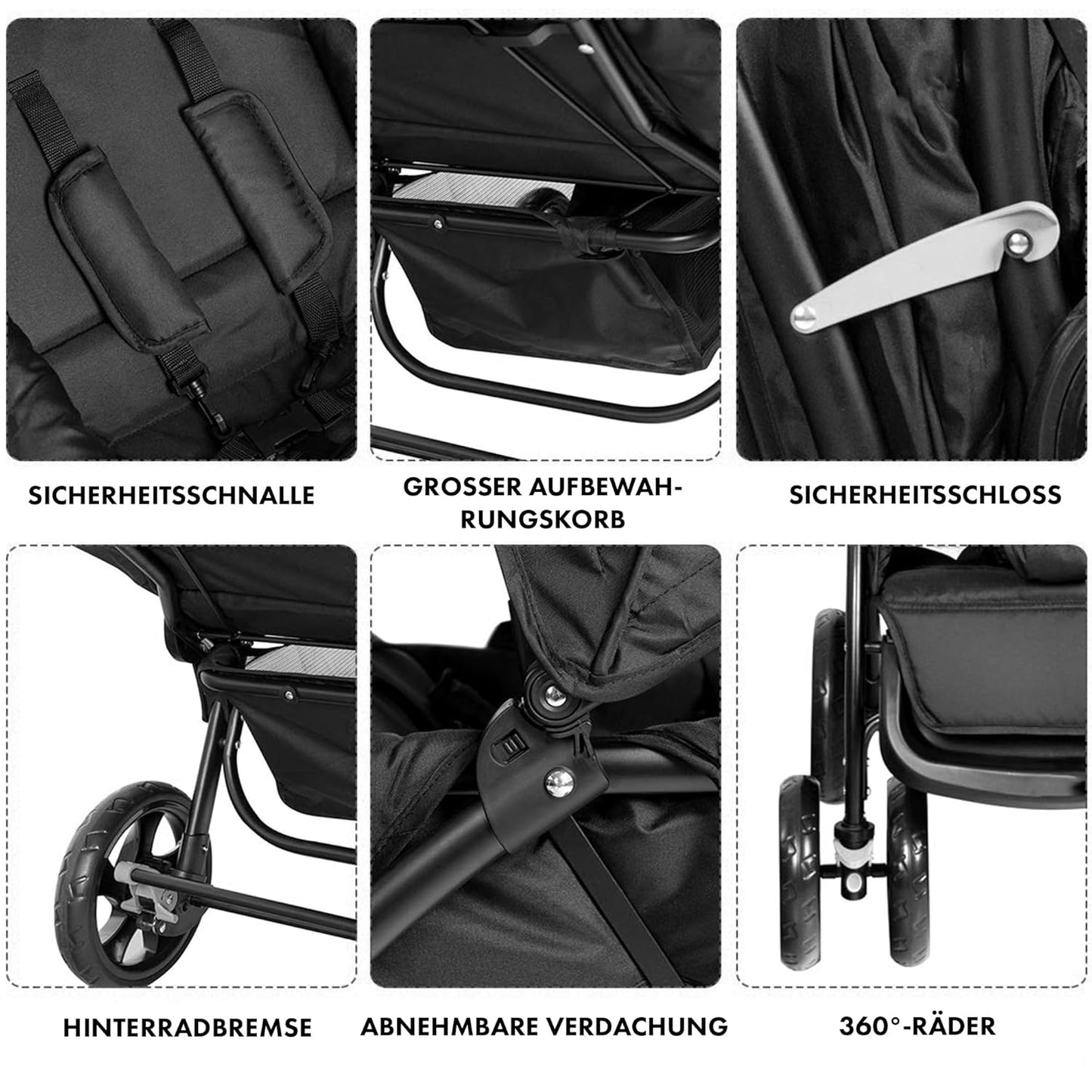 Deryan Elena Duo Tandem for Children - Double Duet with 5-Point Harness System and Adjustable to 4 Years (Black)