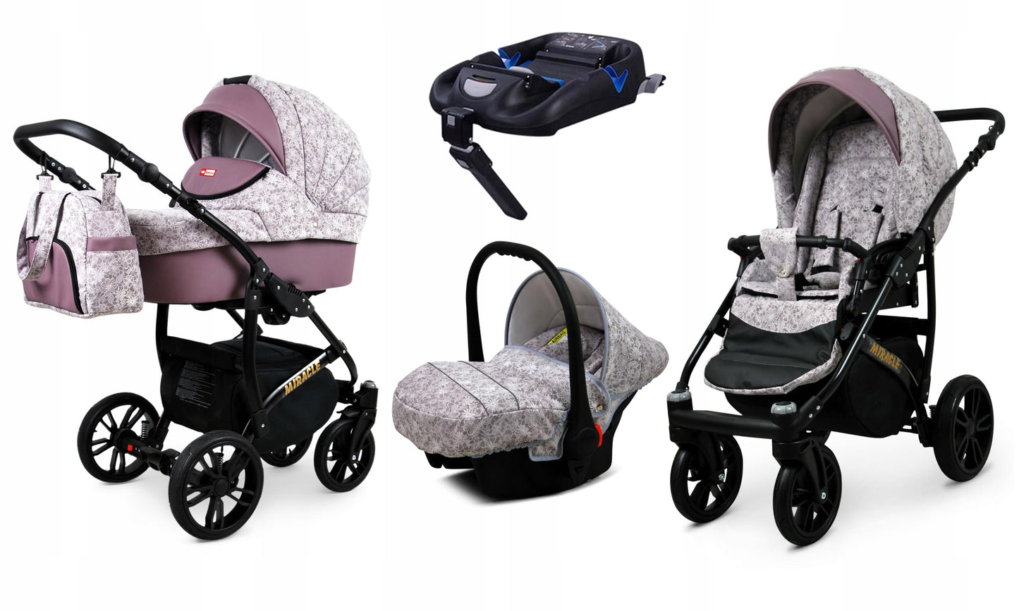 BabyLux Miracle 2-in-1 Baby Pushchair Deep and Pushchair with Accessories Adjustable and Foldable Aluminium Construction Waterproof Non-Removable Wheels Gold Leaf