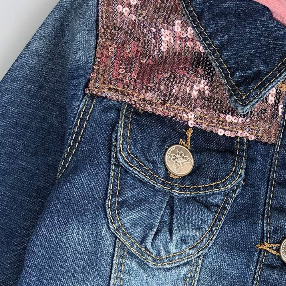Peacolate 2-11 Jahre kleine Mädchen Stickerei Pailletten Schmetterling Mäntel Jeansjacke