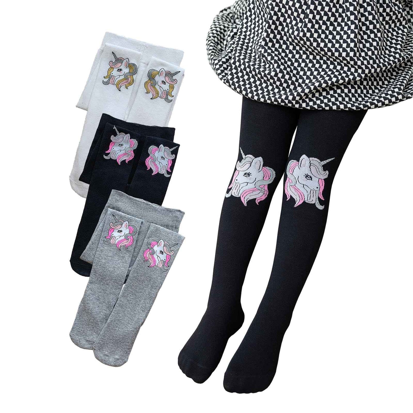 Silkglory Pack of 3 Baby Tights for Girls, Tights for Girls with Cute Glitter Print Pattern, Full Footed Leggings Tights for Newborns Toddlers 2-12 Years