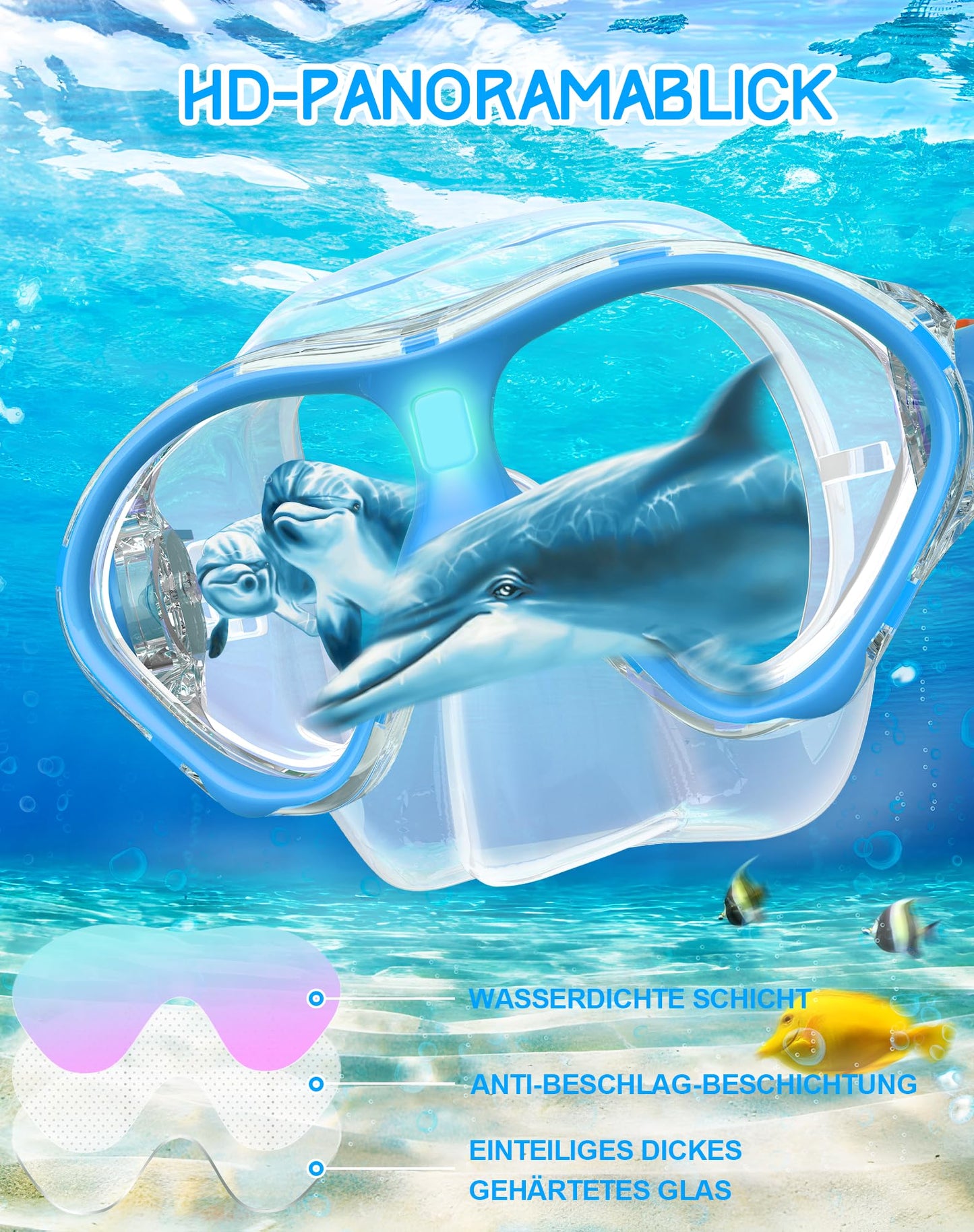 Gintenco Schnorchelset Kinder, Taucherbrille Kinder mit Schnorchel Anti-Fog Panorama-Weitsicht, Anti-Leck schnorchelmaske,Tauchmaske für Schwimmen Schnorcheln 4-16 Jahre