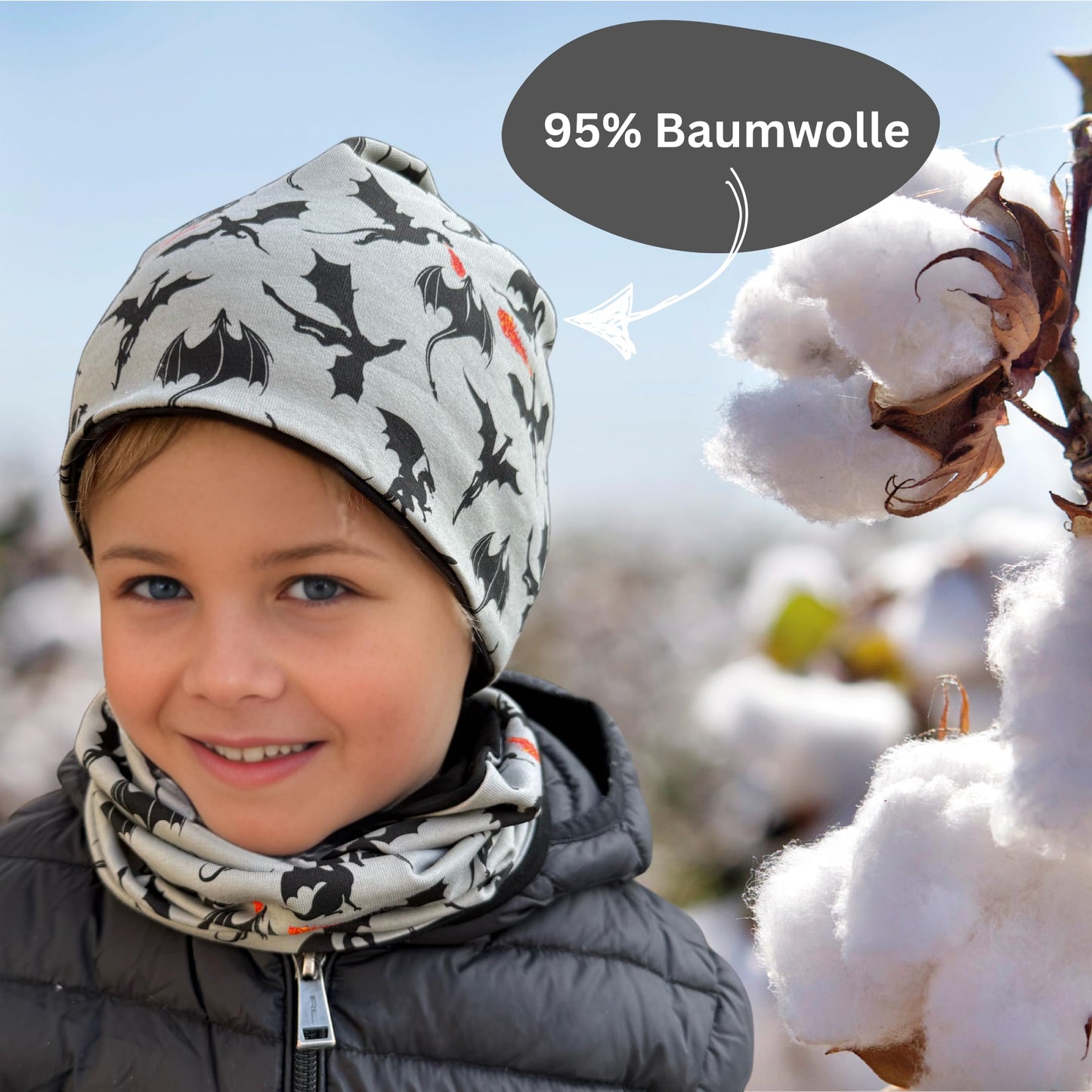 HECKBO Children's Beanie Hat & Scarf, Tube Scarf Set, for Girls and Boys, 95% Cotton, Autumn, Spring, Winter