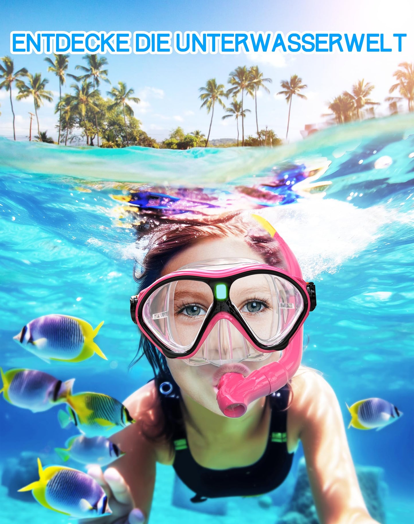 Gintenco Schnorchelset Kinder, Taucherbrille Kinder mit Schnorchel Anti-Fog Panorama-Weitsicht, Anti-Leck schnorchelmaske,Tauchmaske für Schwimmen Schnorcheln 4-16 Jahre
