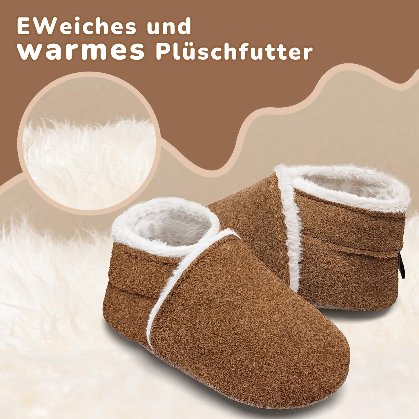 IceUnicorn Baby's Crawling Shoes, Winter First Walking Shoes, Baby Lined Leather Shoes, Soft Leather, Suede Soles, Leather Slippers