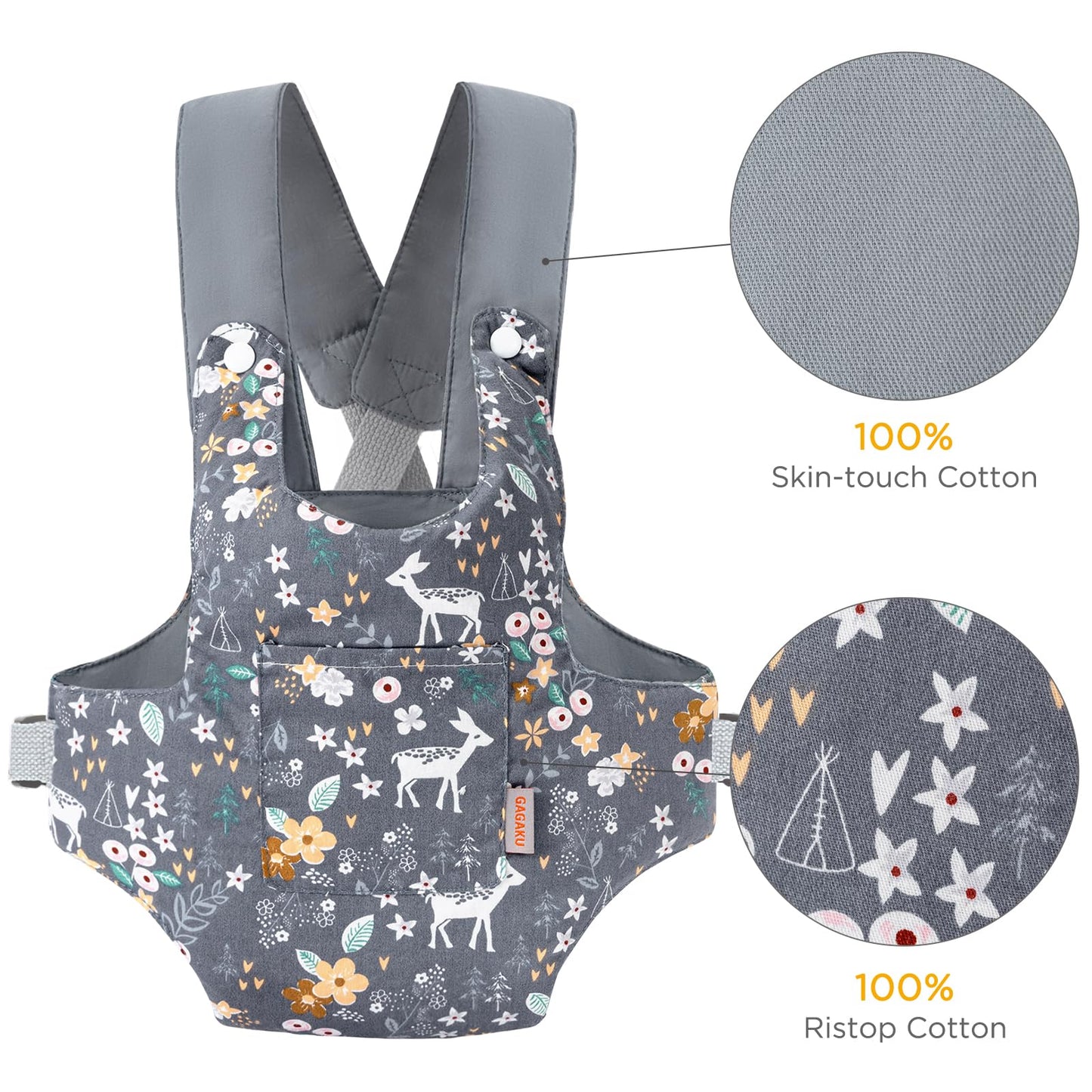GAGAKU Puppentrage ab 3 Jahre Bauchtrage Babypuppen Zubehör Schultergurte Babytrage Puppe Kleinkind Puppentragetasche Stofftiertrage Kuscheltierträger - Rose - Kaninchengarten