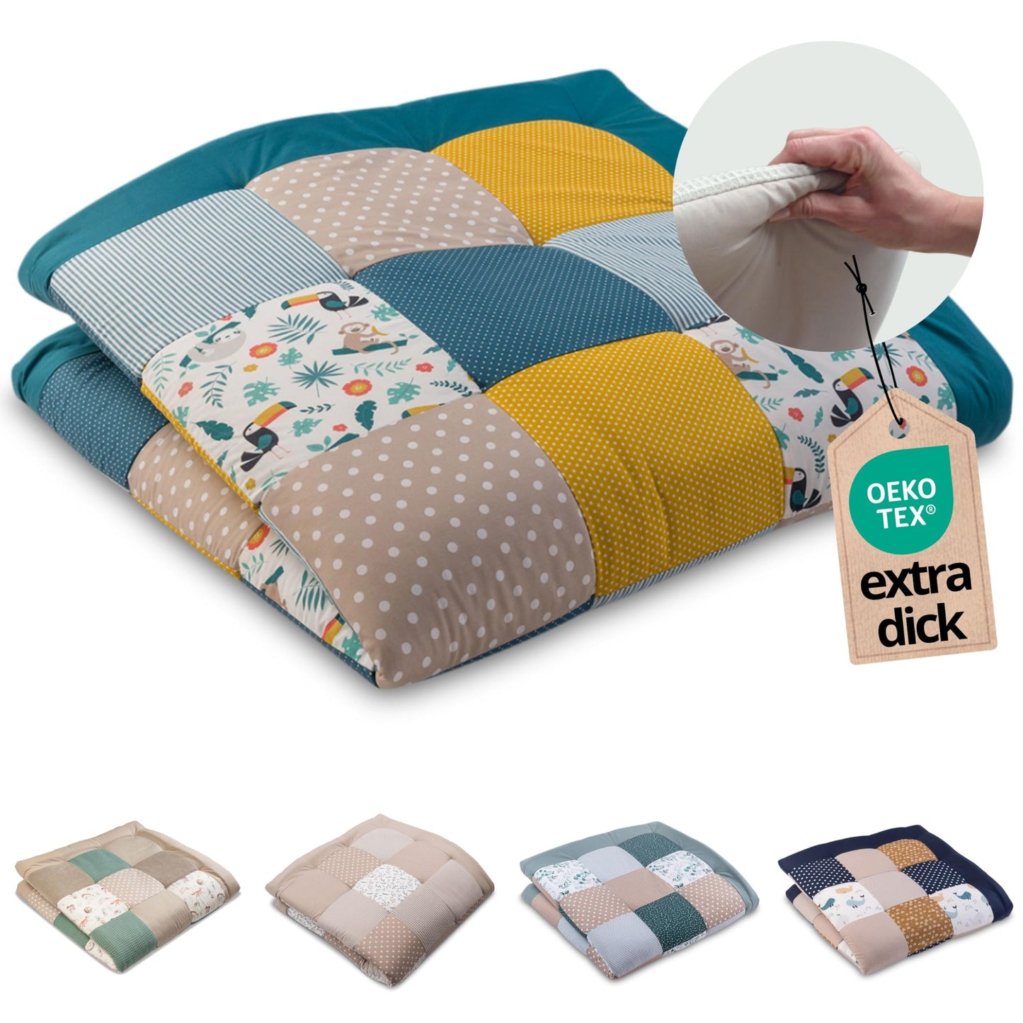 ULLENBOOM Krabbeldecke für Baby 100x100 cm, 100% OEKO-TEX Materialien, Made in EU, Dick & weich gepolstert, Sandblume - ideal als Babydecke, Laufgittereinlage & Spieldecke Baby - Meloni2