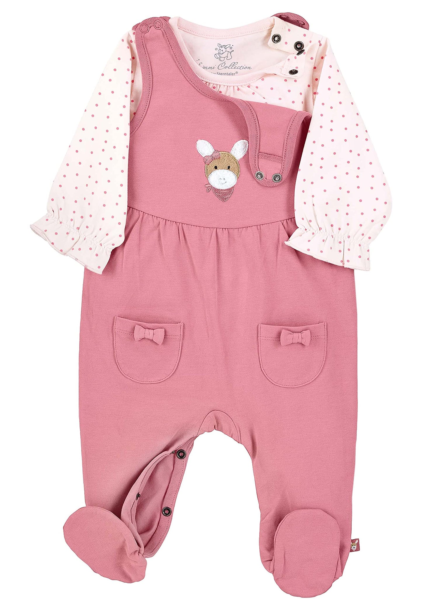 Sterntaler Baby Girl Romper GOTS Set Emmi - Romper Baby, Baby Romper - made of single jersey with donkey appliqué - pink