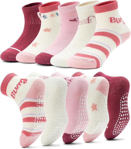 KOWAYI Anti-Slip Socks for Kids 5/10 Pairs ABS Non-Slip Socks for Boys, Girls, and Babies 1-7 Years Grip Socks