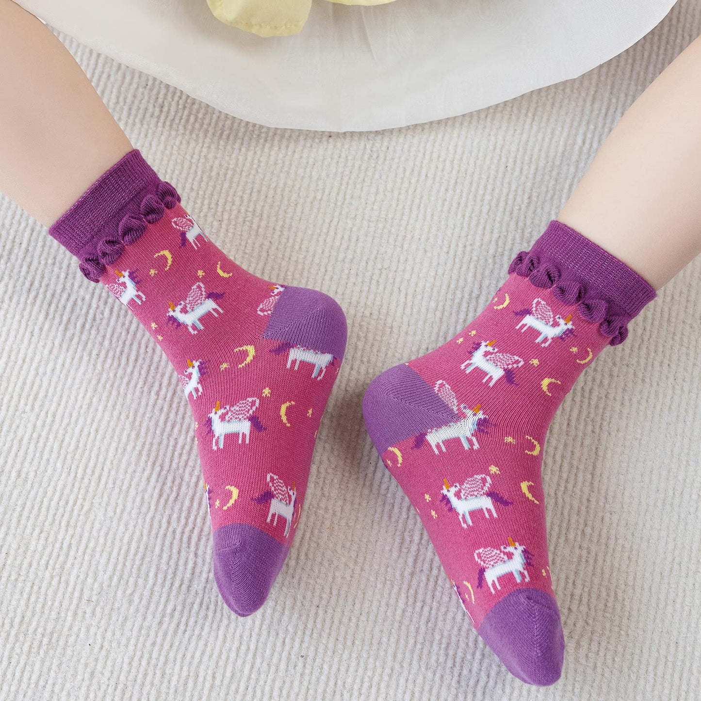 Cirorld Socken Kinder Mädchen Lustige Einhorn Meerjungfrau Tiergesicht Socken Süße Bunte Kindersocken Baumwolle Socken, 2-14 Jahre 6 Paare