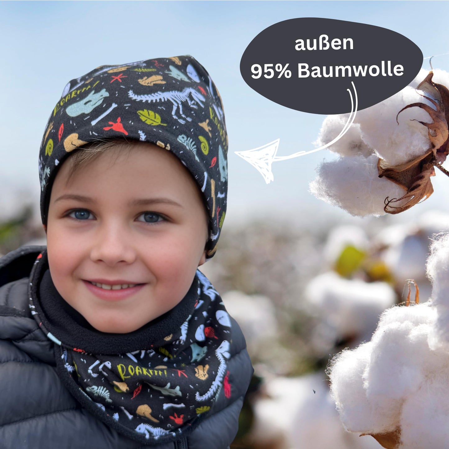 HECKBO Children's Beanie Hat & Scarf, Tube Scarf Set, for Girls and Boys, 95% Cotton, Autumn, Spring, Winter