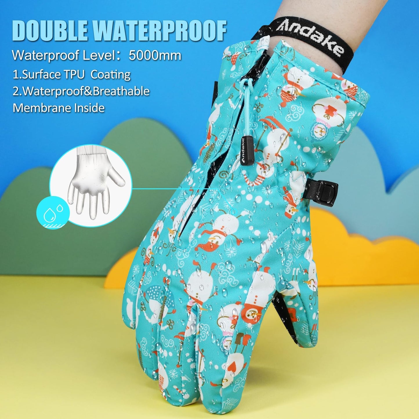 Andake Children's gloves, windproof, waterproof, warm winter gloves, skiing, outdoor sports, riding gloves, boys and girls