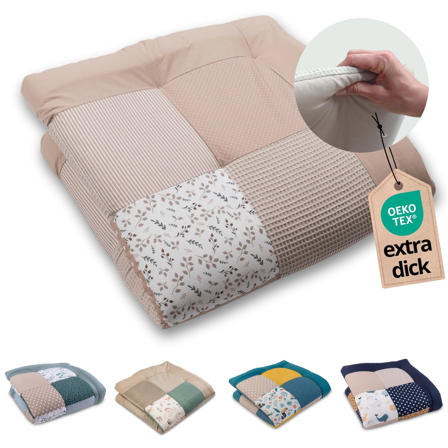ULLENBOOM Krabbeldecke für Baby 100x100 cm, 100% OEKO-TEX Materialien, Made in EU, Dick & weich gepolstert, Sandblume - ideal als Babydecke, Laufgittereinlage & Spieldecke Baby - Meloni2
