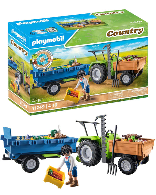 PLAYMOBIL Country 71442 Traktor mit Anhänger und Wassertank, frische Ernte auf dem Bauernhof, spielerisches Lernen über die Umwelt, nachhaltiges Spielzeug für Kinder ab 4 Jahren