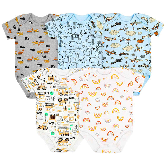 Vicloon Baby Bodysuit Short Sleeve Unisex Baby Set Short Sleeve Bodysuits Made of 100% Super Soft Cotton, Baby Bodysuit with Press Studs for Newborn Baby Boys and Girls 0-3 m/3-6 m/6-9 m/9-12 m