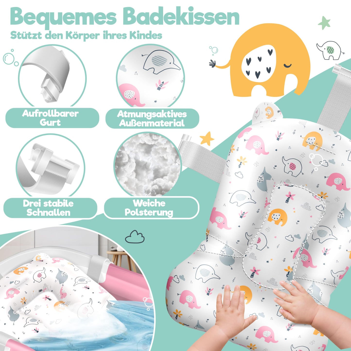 KIDIZ® Baby Bathtub, Baby Bathtub, Space-Saving & Foldable, Bath Tub, Shower Tray for Newborns, Toddlers, 0-24 Months, Portable Travel Shower for Babies, Ergonomic Bathtub with Thermostat and