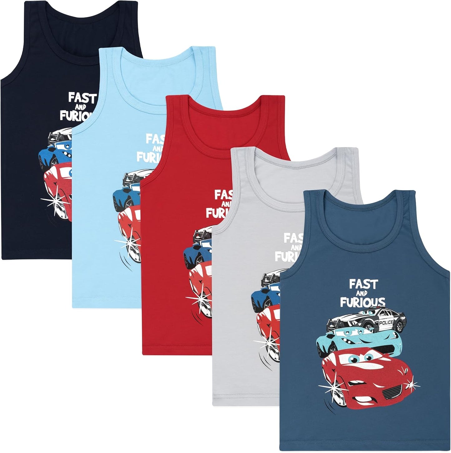 LOREZA ® 5 Pack Jungen Unterhemden aus Baumwolle Tank Top Unterwäsche Knaben