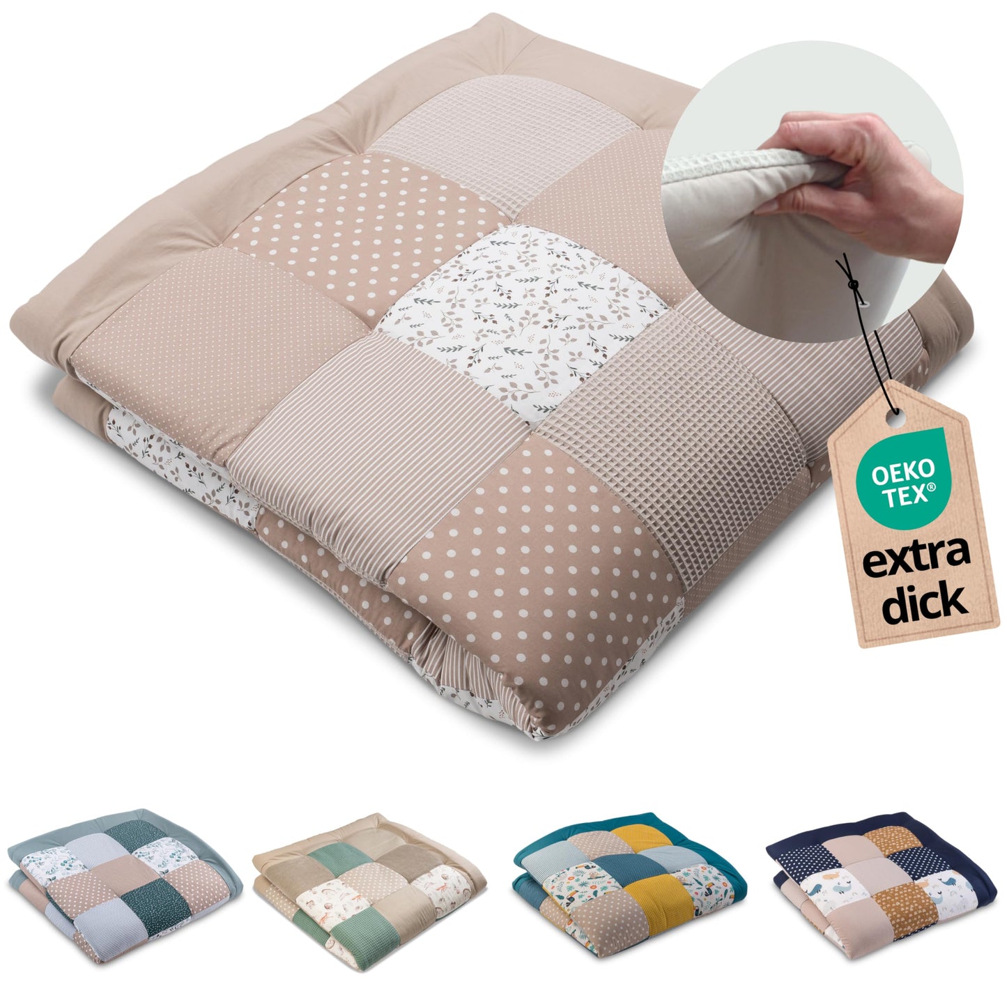 ULLENBOOM Krabbeldecke für Baby 100x100 cm, 100% OEKO-TEX Materialien, Made in EU, Dick & weich gepolstert, Sandblume - ideal als Babydecke, Laufgittereinlage & Spieldecke Baby - Meloni2