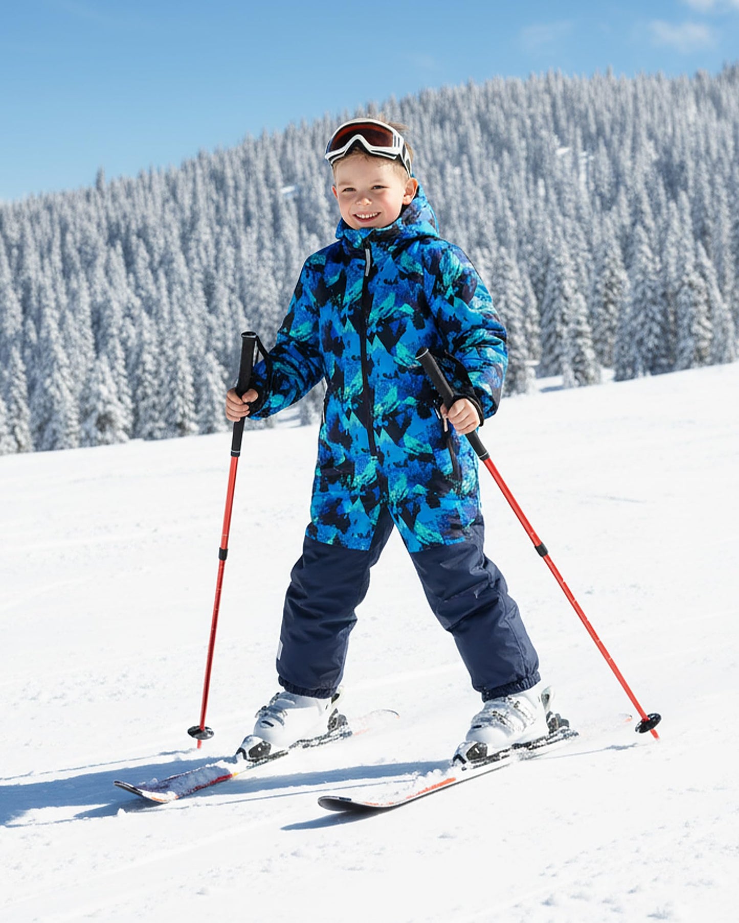 Owntop Children's Unisex Snow Suit Girls Boys Windproof Waterproof Ski Suit with Hood Zip 98-122