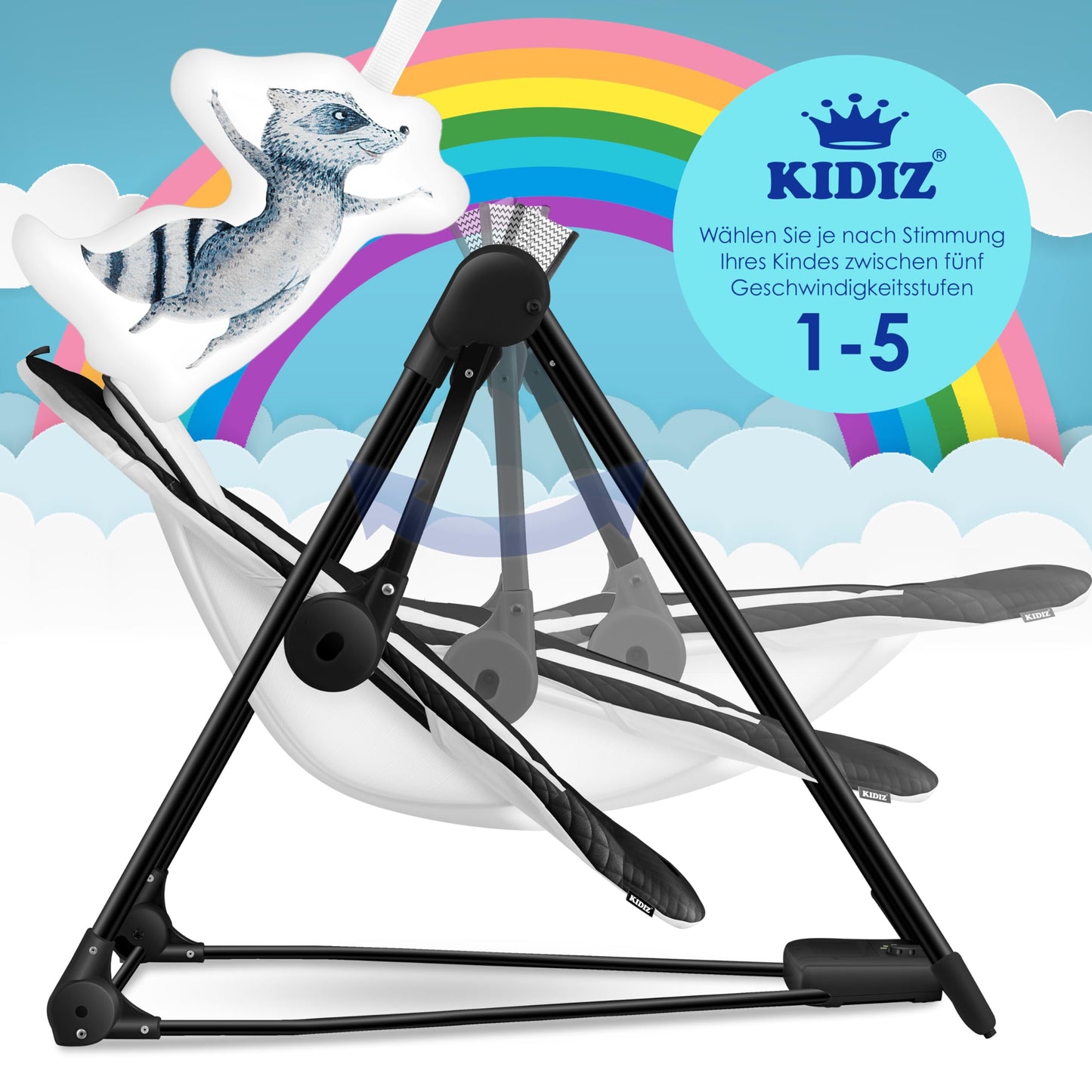 KIDIZ® Baby Rocker Baby Swing with 5 Speed Settings Foldable Baby Rocker Swing Baby High Chair with Play Arch Toys 5 Soothing Natural Sounds Newborn Anthracite