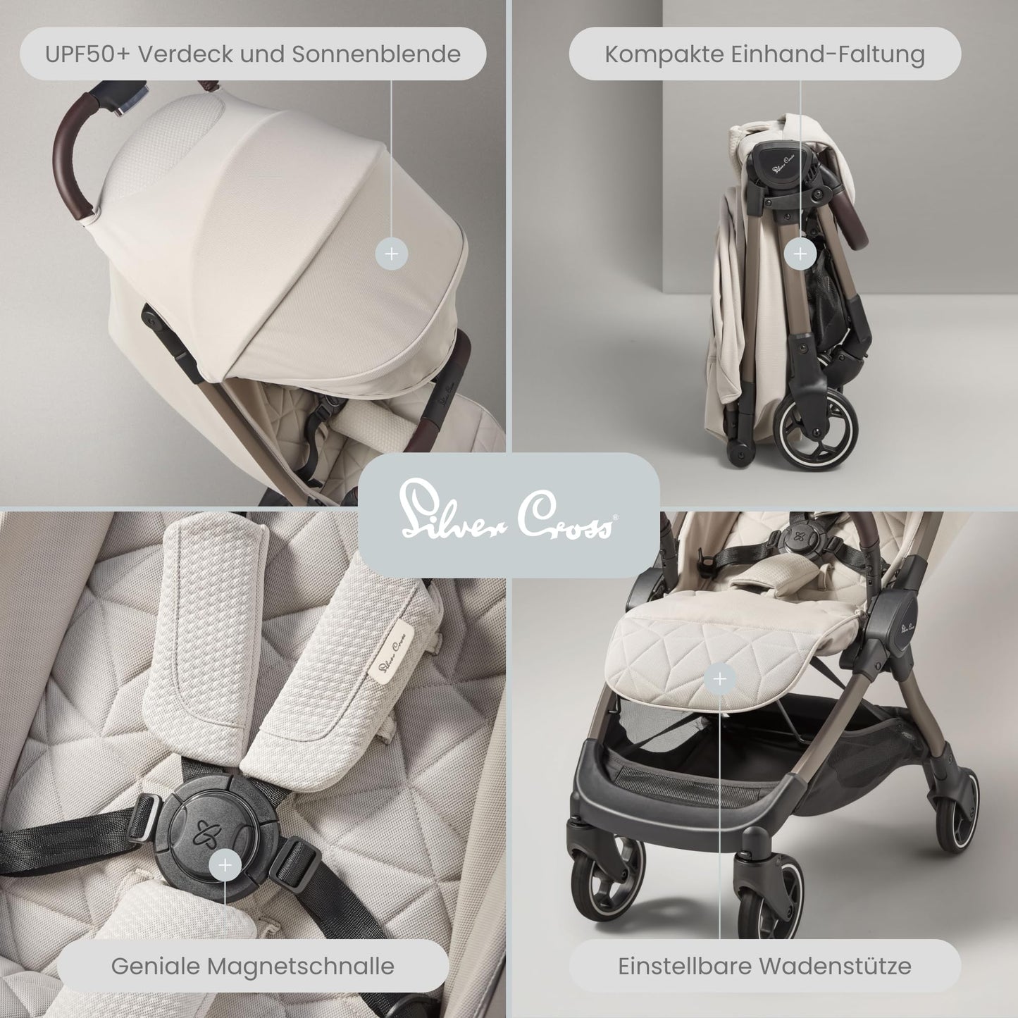 Silver Cross | Clic Compact Stroller | Travel Stroller | Foldable & Lightweight Stroller | Cabin Size | Newborn - 4 Years | Almond