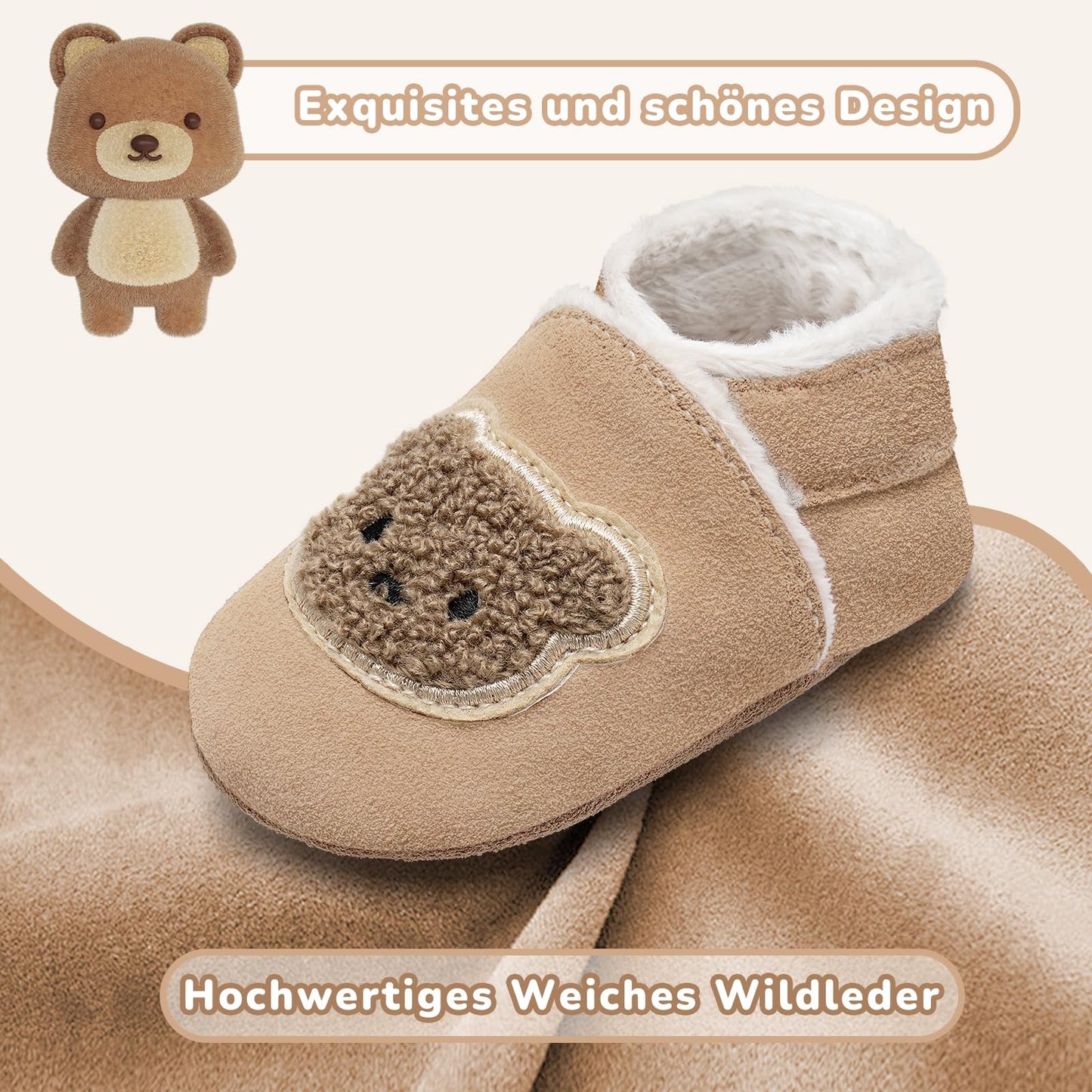 IceUnicorn Baby's Crawling Shoes, Winter First Walking Shoes, Baby Lined Leather Shoes, Soft Leather, Suede Soles, Leather Slippers