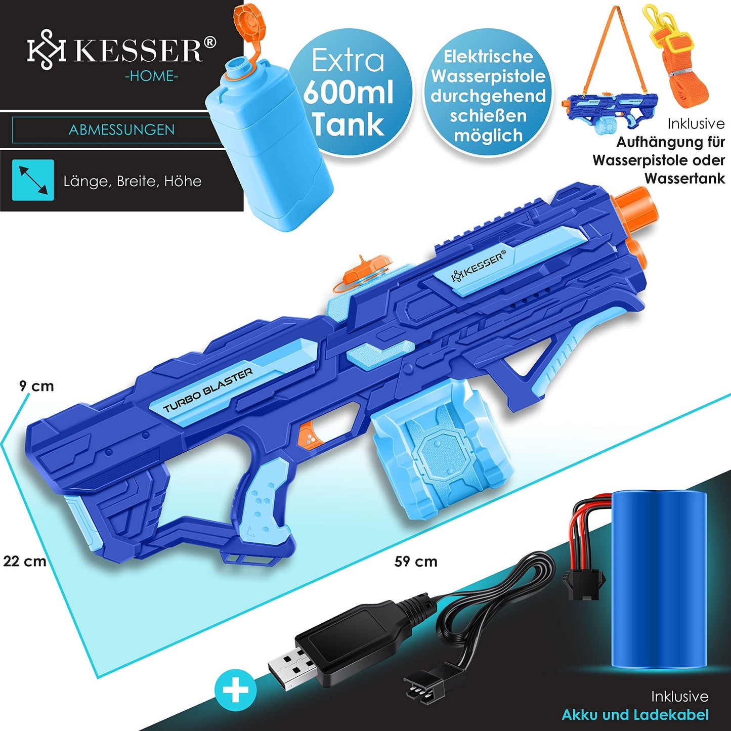 KESSER® Wasserpistole Elektrisch mit Akku Spritzpistolen 1000 ml große Wasserspritzpistole für Kinder und Erwachsene, 8m Reichweite, Wasserspielzeug inkl. Akku, Ladekabel & Extra-Tank Rot/Schwarz