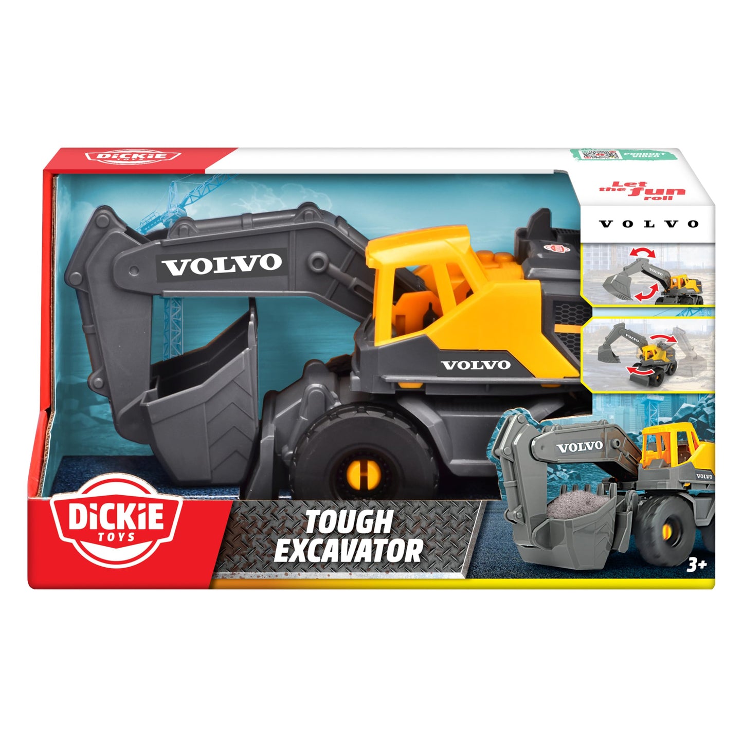 Dickie Toys - Volvo Bagger Tough Excavator (26 cm) - Spielzeug-Schaufelbagger für Kinder ab 3 Jahre mit Freilauf, beweglichem Arm und Schaufel, als Sandspielzeug geeignet