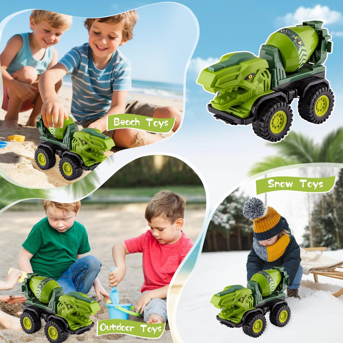 Baustellenfahrzeuge ab 3 Jahren, Set mit 3 Dinosaurier-Sandgruben-Spielzeugset mit Bagger, Transporter, Muldenkipper, robustem Sandspielzeugfahrzeugen Auto, geeignet als Sandspielzeug für Kinder ab 2+ (01)