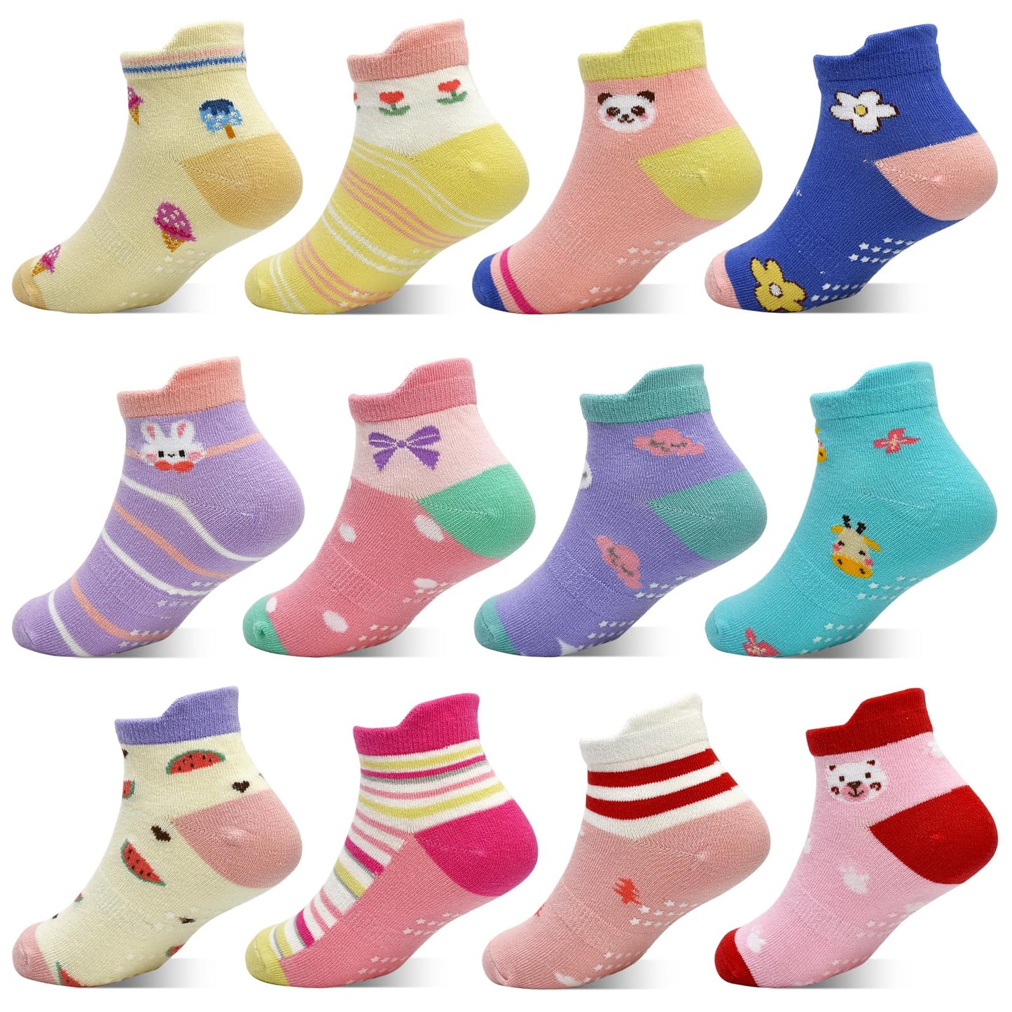 GRPSKCOS Stoppersocken Kinder 12 Paar ABS Socken Rutschfeste Socken Kleinkind Antirutschsocken für 1-7 Jahre Jungen Mädchen