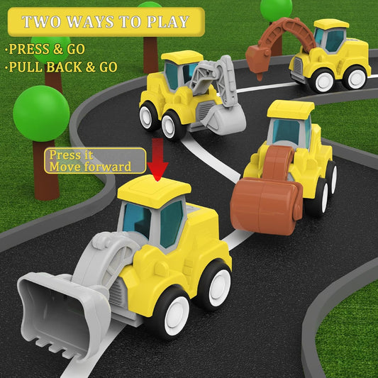 CARLORBO Auto Spielzeug Traktor Bagger Kinder 2 Jahre - Baufahrzeuge kinderspielzeug ab 18 Monate 3 Jahre Drücken und Losfahren Sandspielzeug Geschenk für Junge Mädchen (4 pcs)