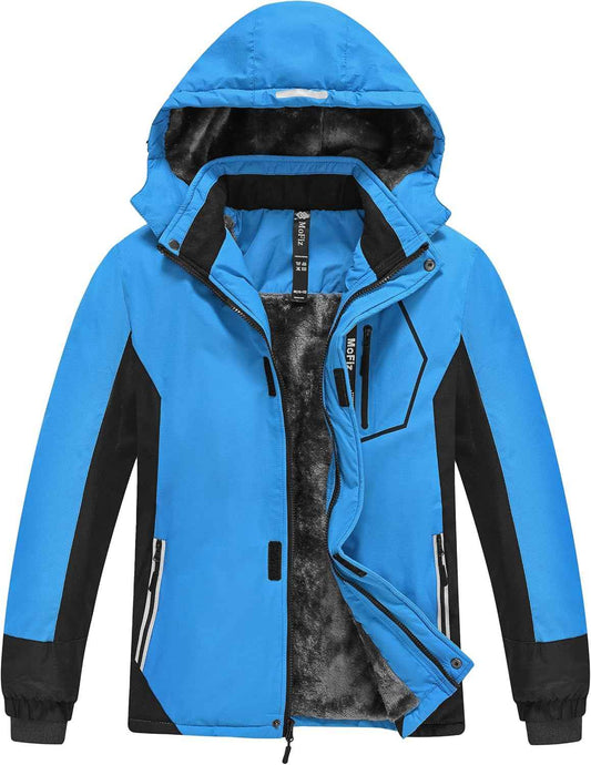 MoFiz Winter Jacket Boys Ski Jacket Warm Inner Lining Children's Outdoor Softshell Jackets Snow Jacket with Removable Hood